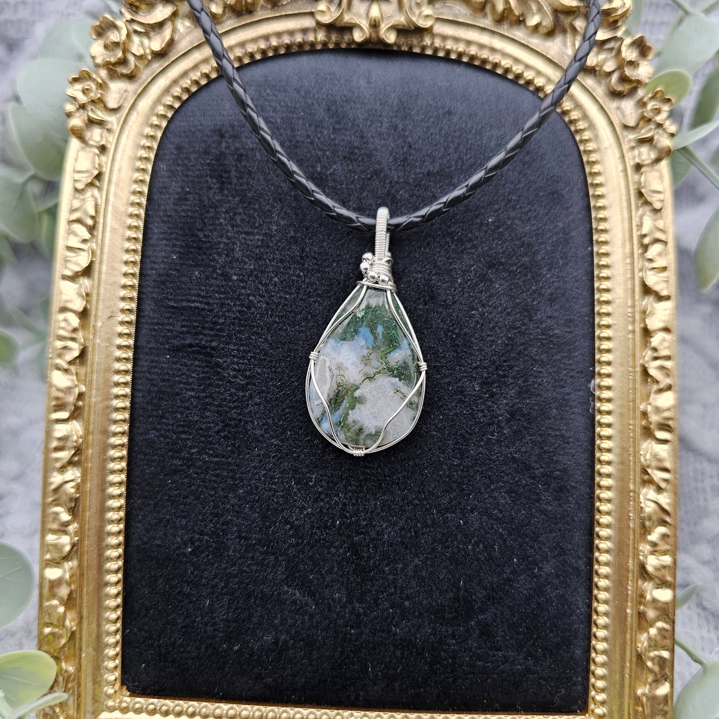 Moosachat Anhänger | 925er Silber | Edelstein Halskette