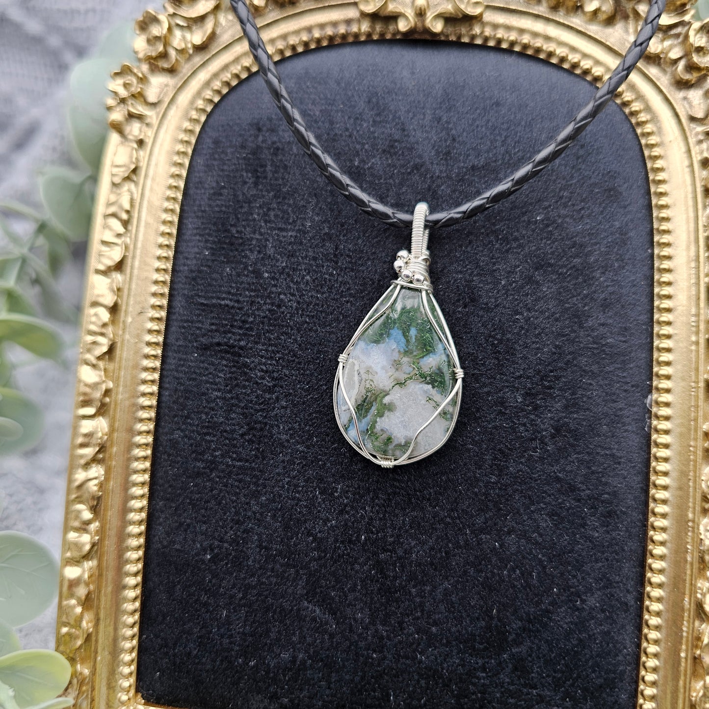 Moosachat Anhänger | 925er Silber | Edelstein Halskette