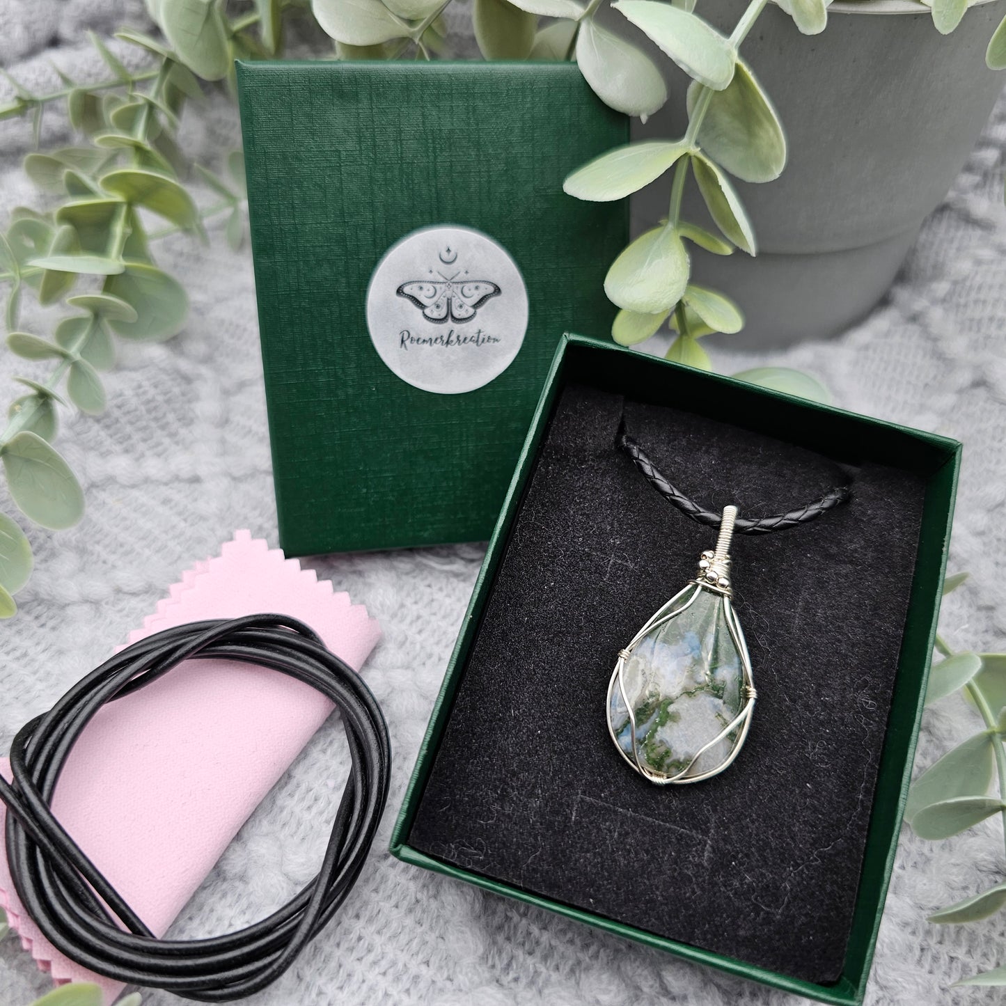 Moosachat Anhänger | 925er Silber | Edelstein Halskette