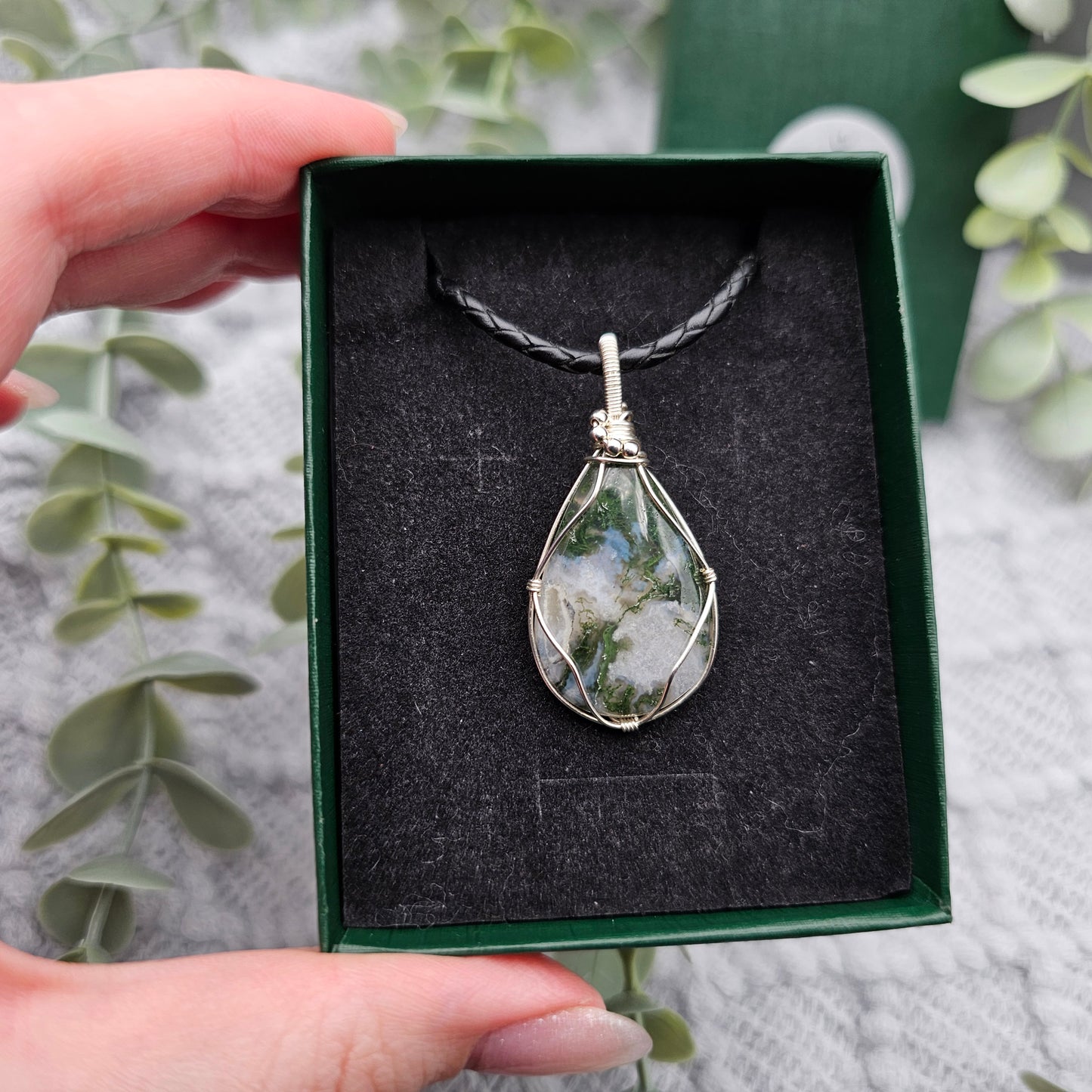 Moosachat Anhänger | 925er Silber | Edelstein Halskette