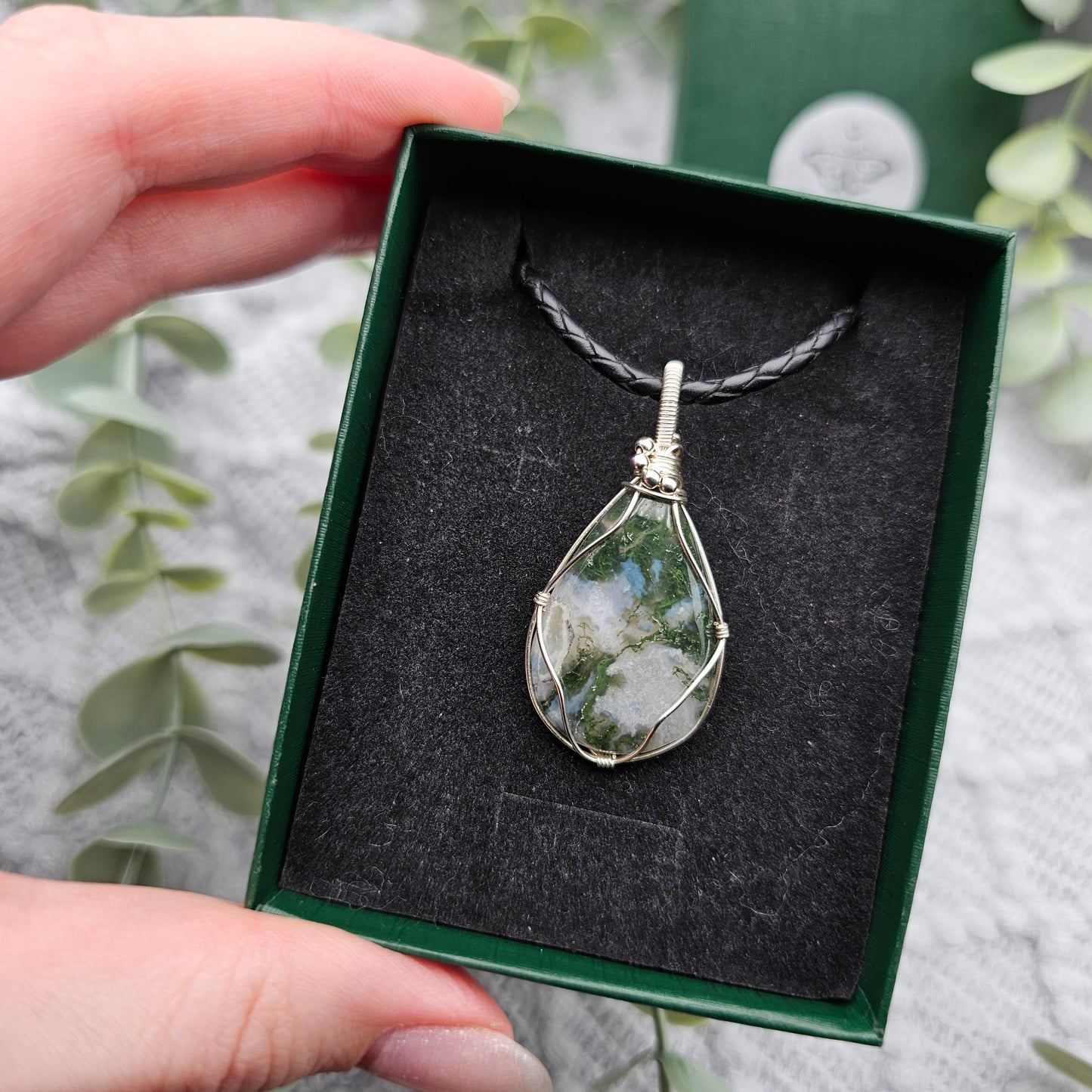 Moosachat Anhänger | 925er Silber | Edelstein Halskette