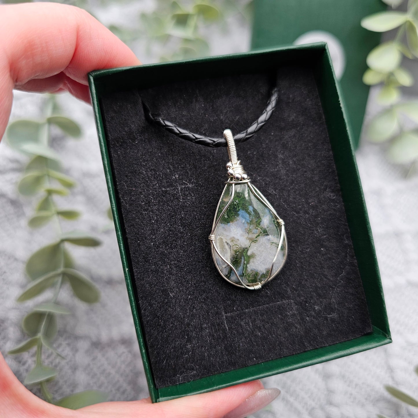 Moosachat Anhänger | 925er Silber | Edelstein Halskette