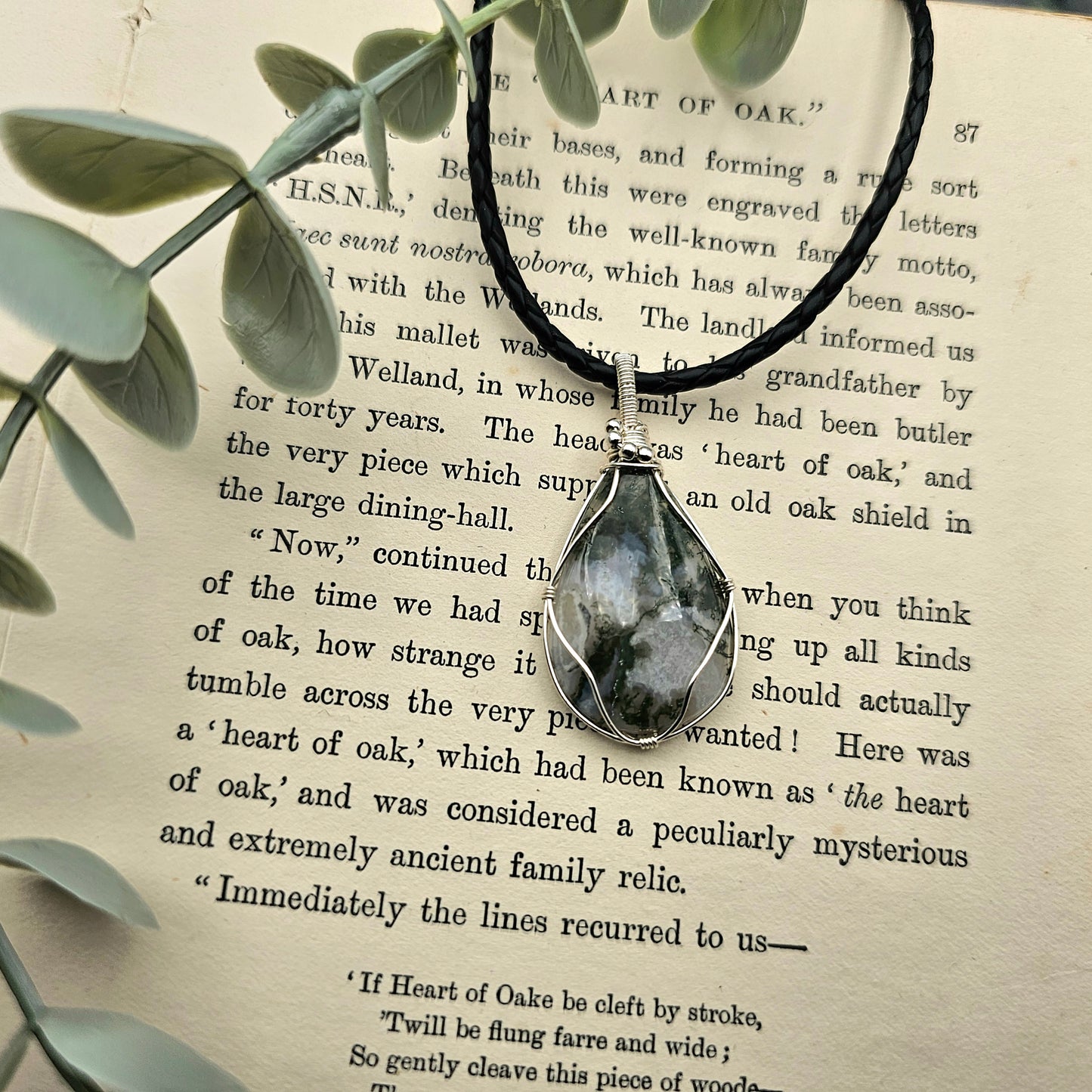 Moosachat Anhänger | 925er Silber | Edelstein Halskette