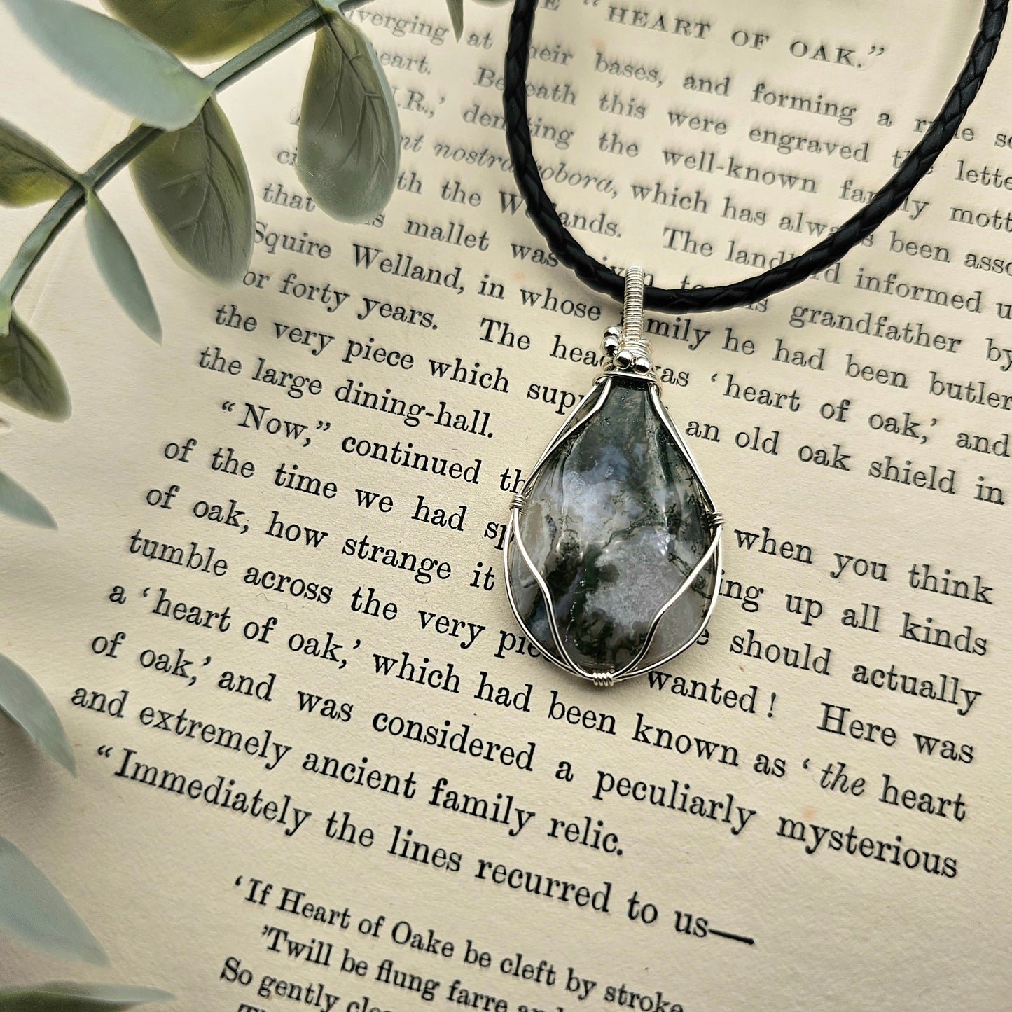 Moosachat Anhänger | 925er Silber | Edelstein Halskette