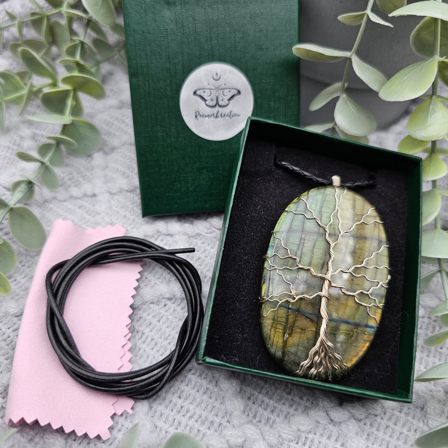 Labradorit Lebensbaum Anhänger | 925er Silber | Edelstein Halskette