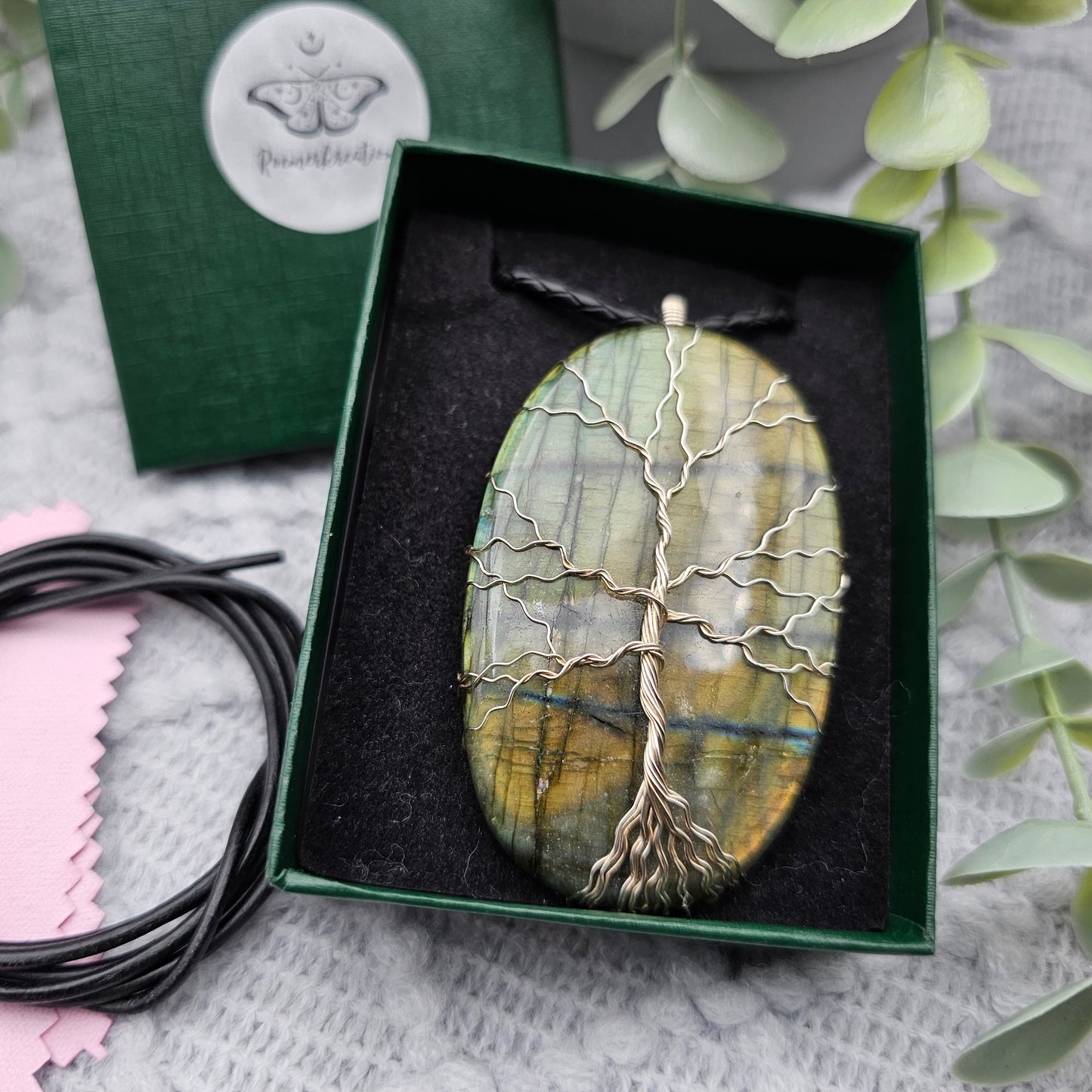 Labradorit Lebensbaum Anhänger | 925er Silber | Edelstein Halskette