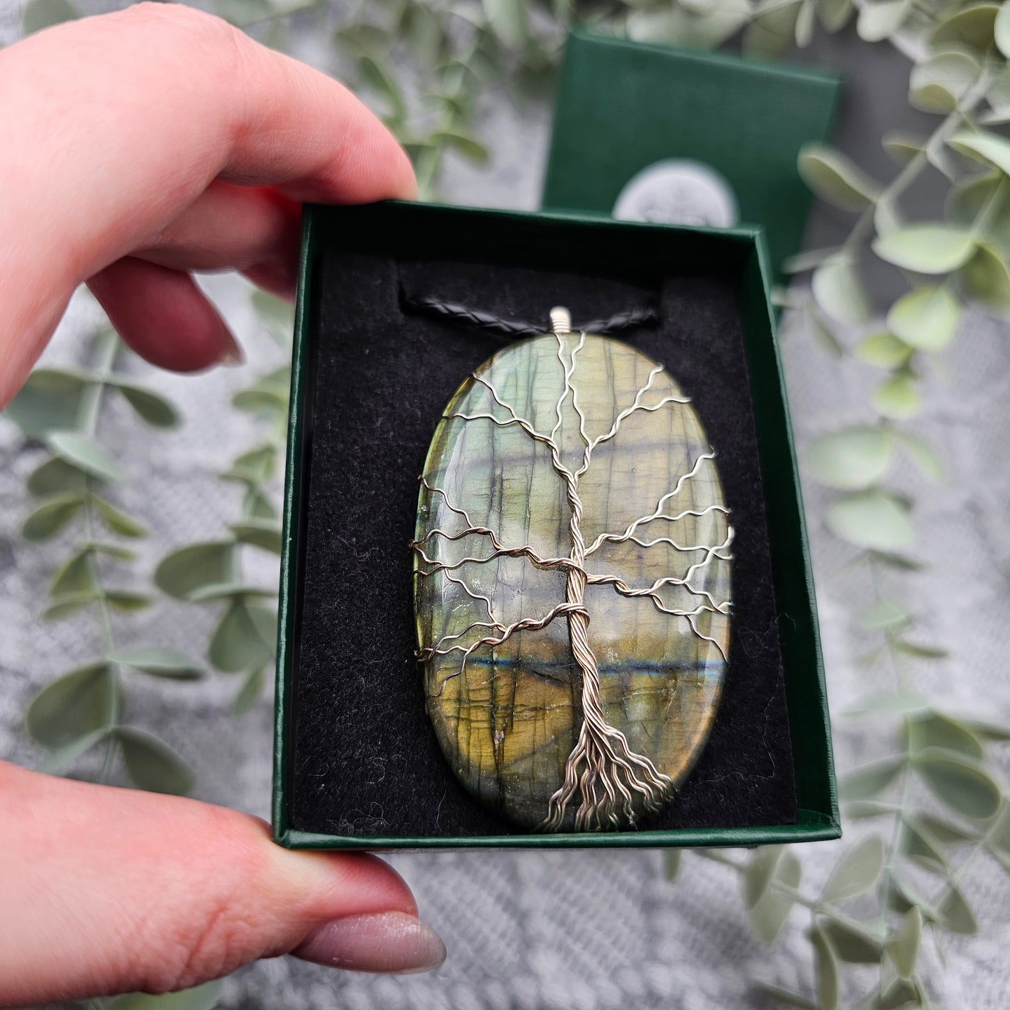 Labradorit Lebensbaum Anhänger | 925er Silber | Edelstein Halskette