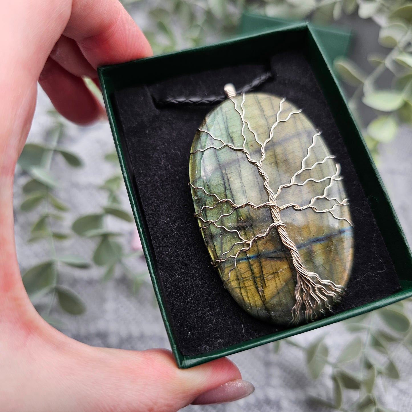 Labradorit Lebensbaum Anhänger | 925er Silber | Edelstein Halskette