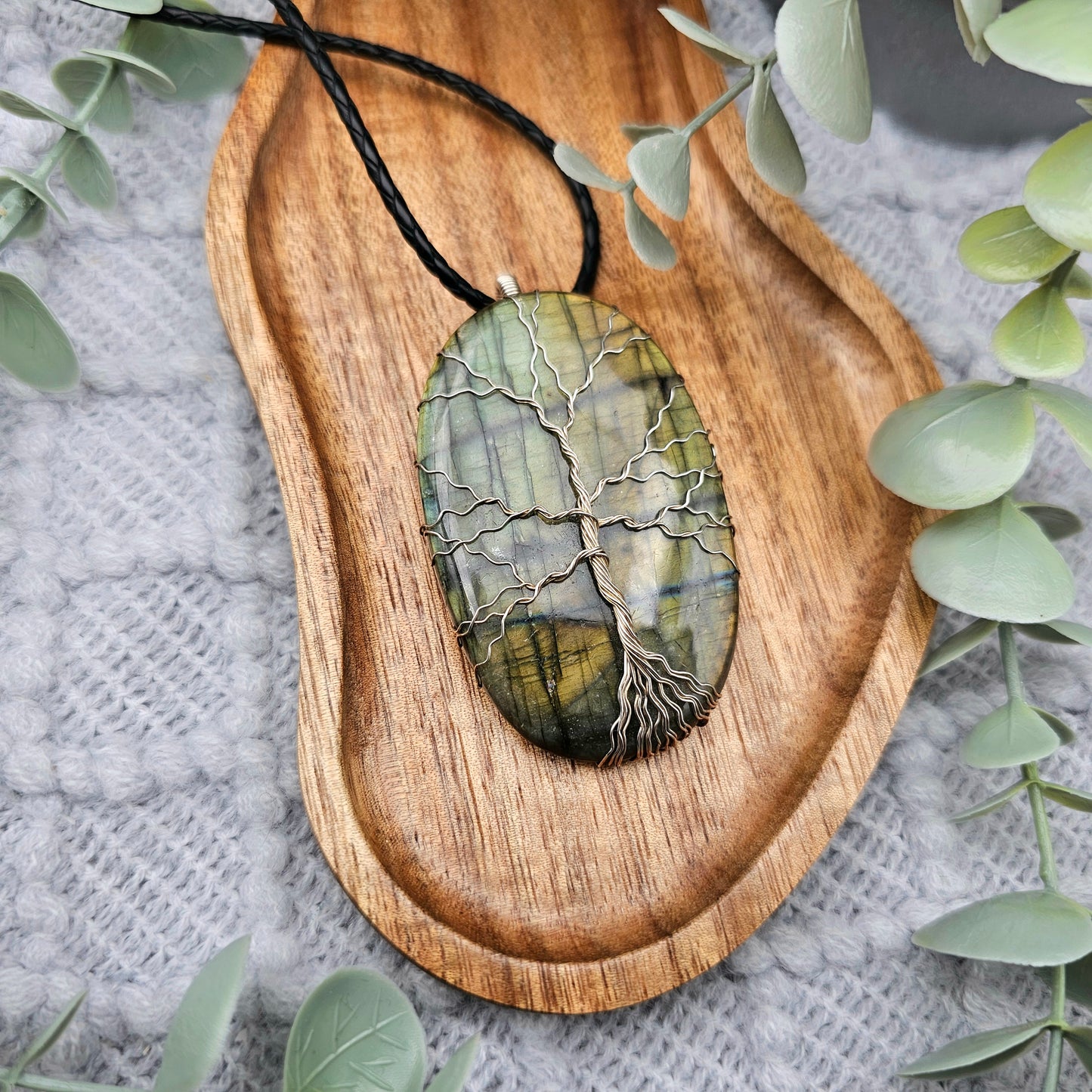 Labradorit Lebensbaum Anhänger | 925er Silber | Edelstein Halskette