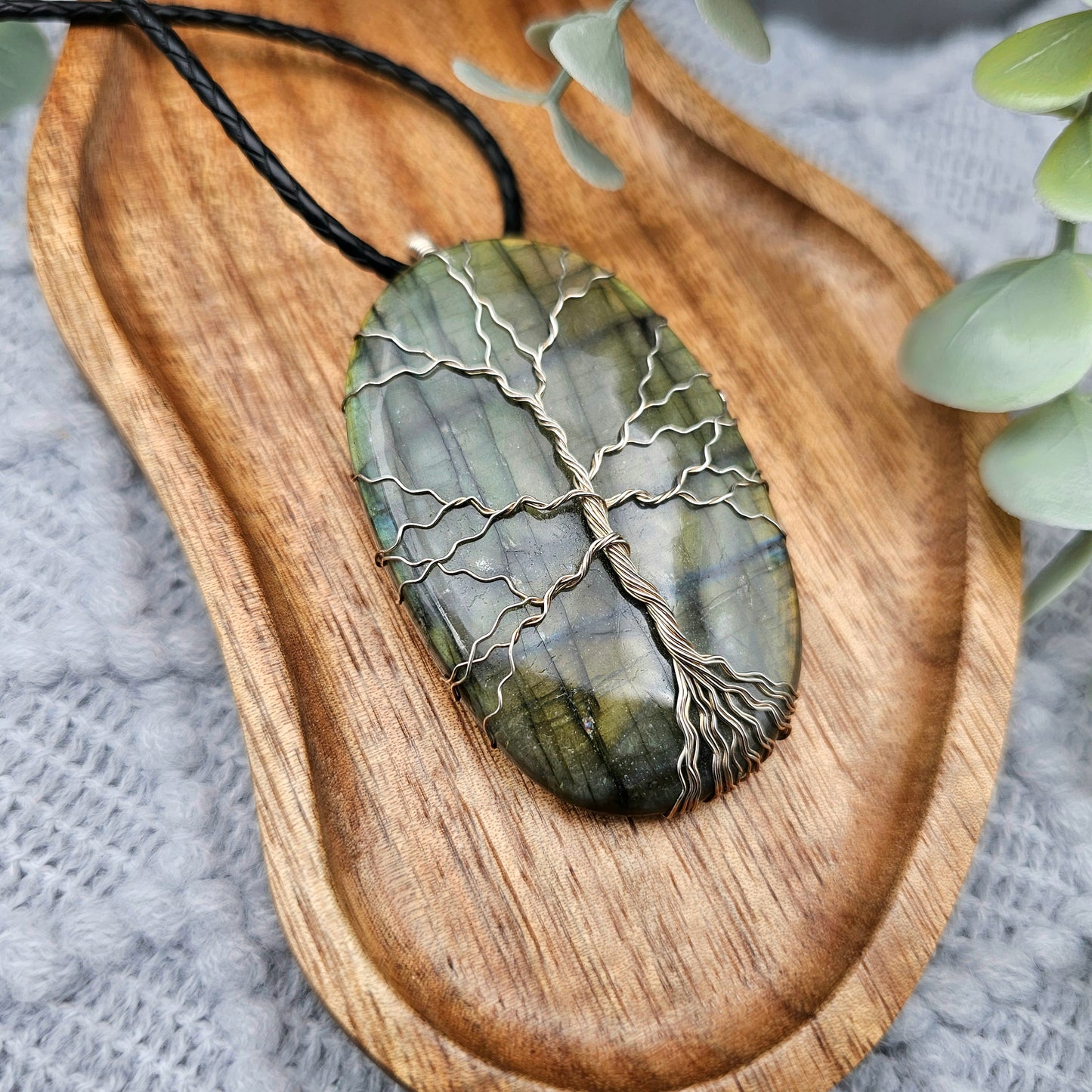 Labradorit Lebensbaum Anhänger | 925er Silber | Edelstein Halskette