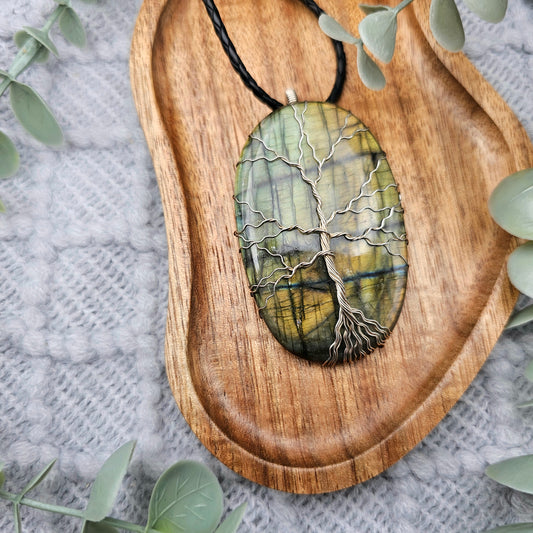 Labradorit Lebensbaum Anhänger | 925er Silber | Edelstein Halskette