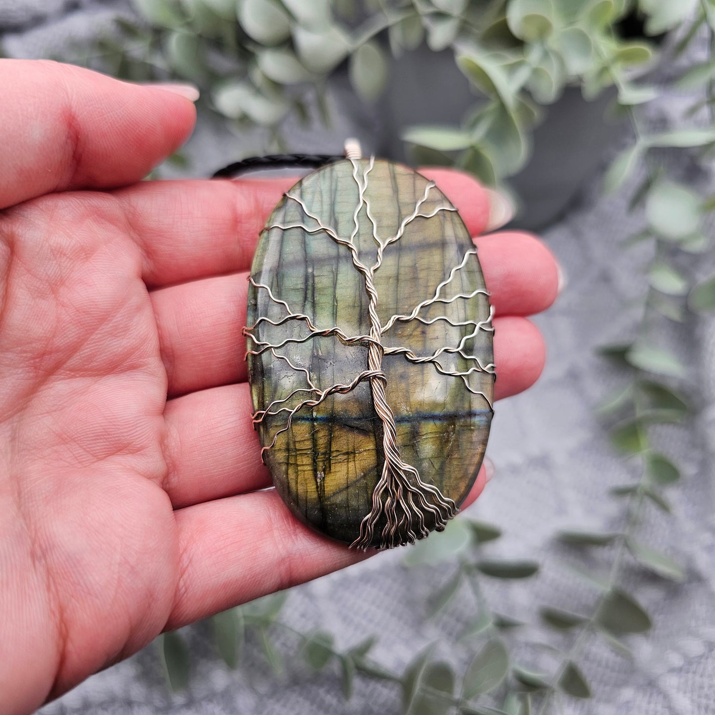Labradorit Lebensbaum Anhänger | 925er Silber | Edelstein Halskette