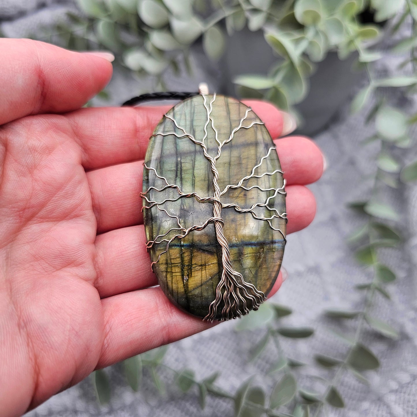 Labradorit Lebensbaum Anhänger | 925er Silber | Edelstein Halskette