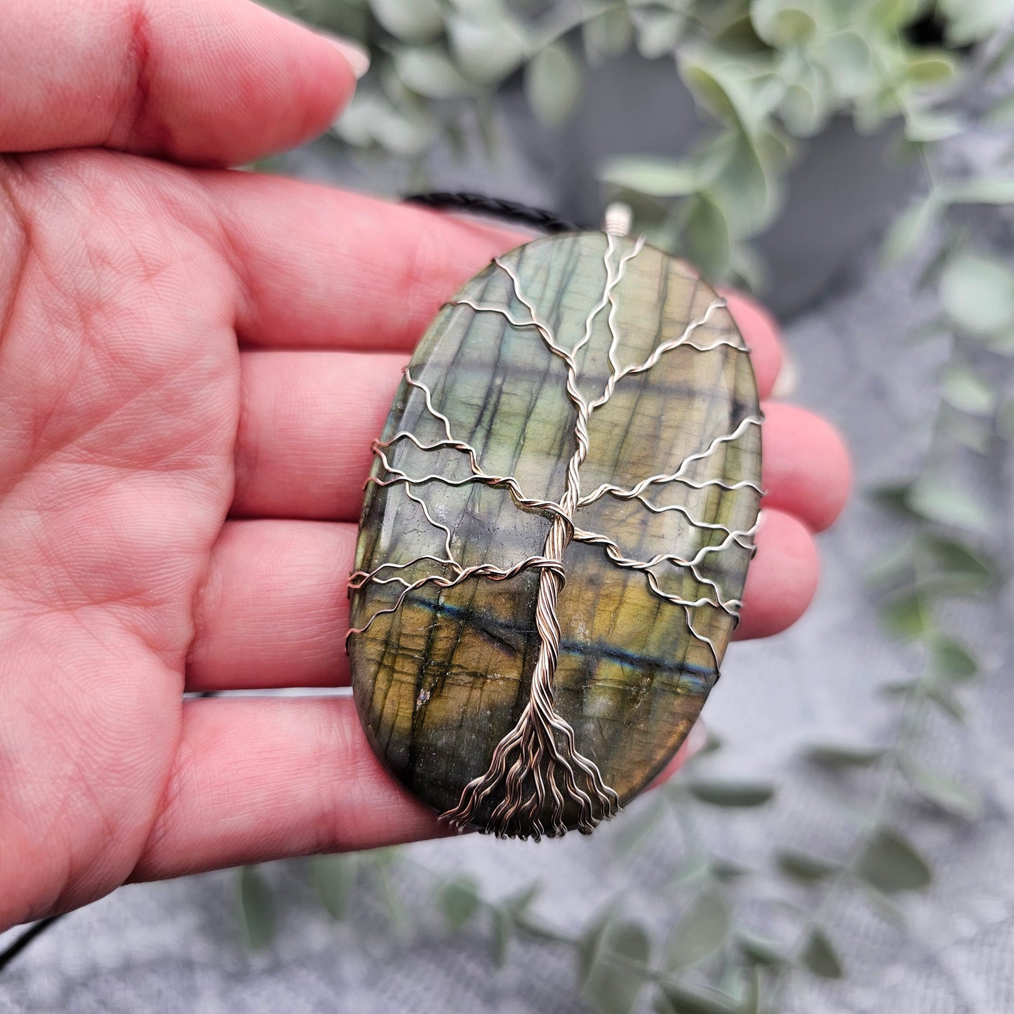 Labradorit Lebensbaum Anhänger | 925er Silber | Edelstein Halskette