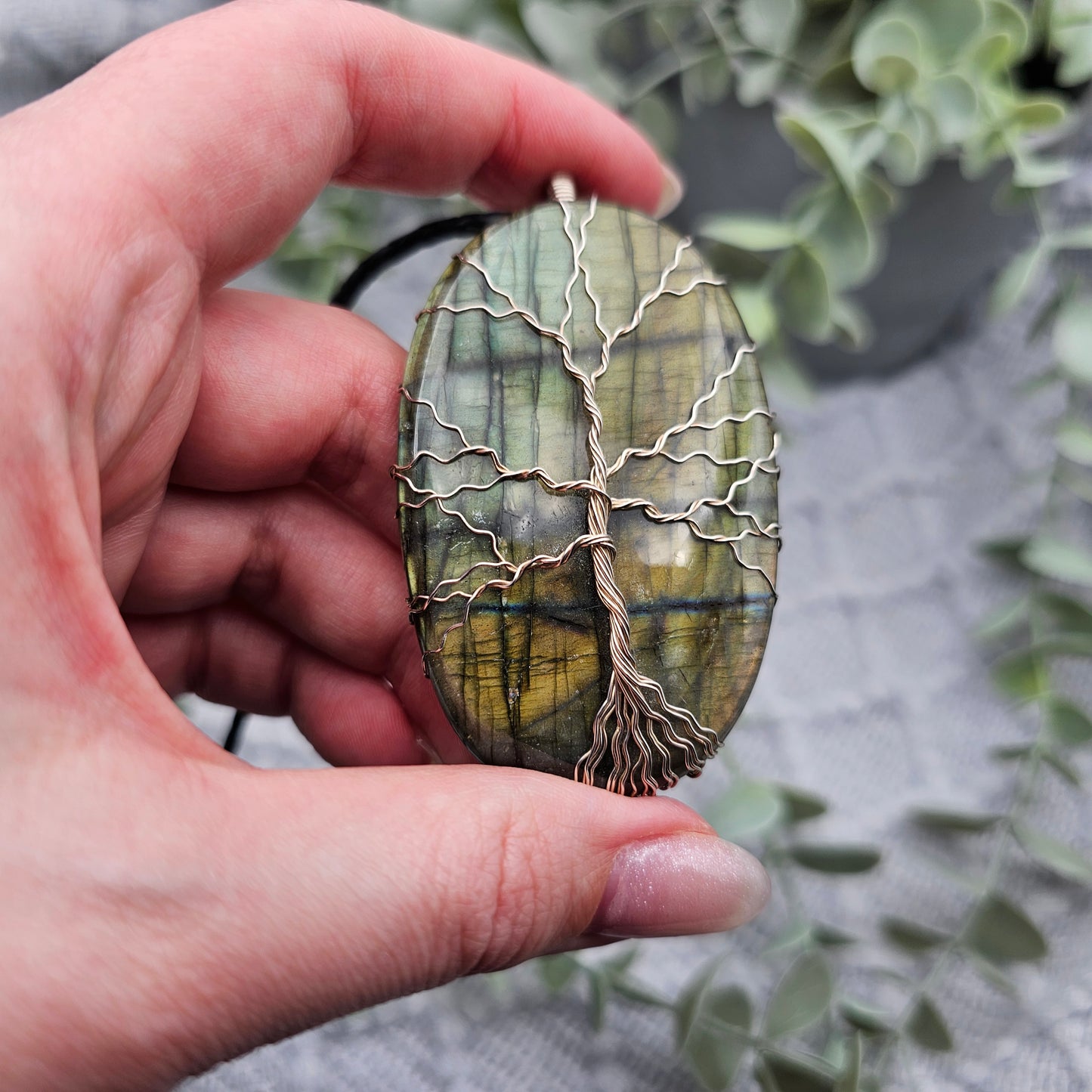 Labradorit Lebensbaum Anhänger | 925er Silber | Edelstein Halskette