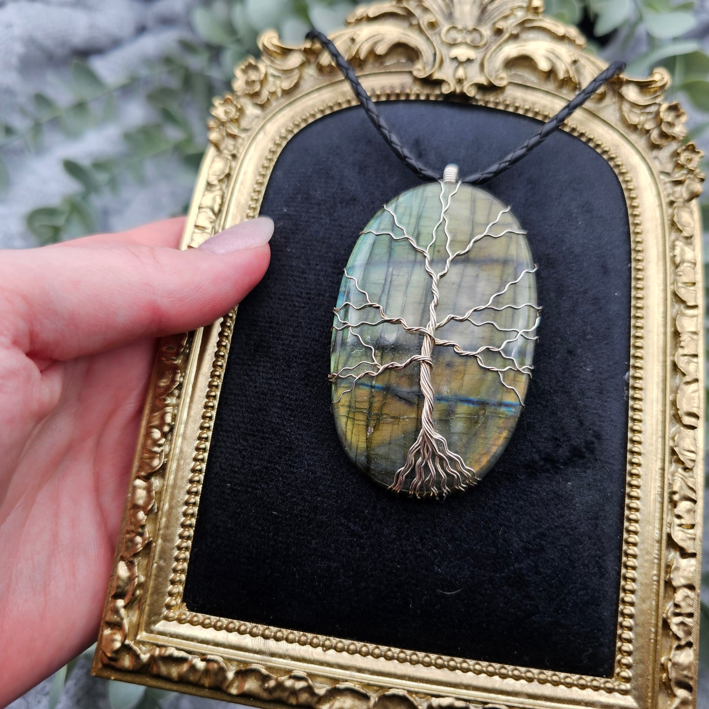 Labradorit Lebensbaum Anhänger | 925er Silber | Edelstein Halskette