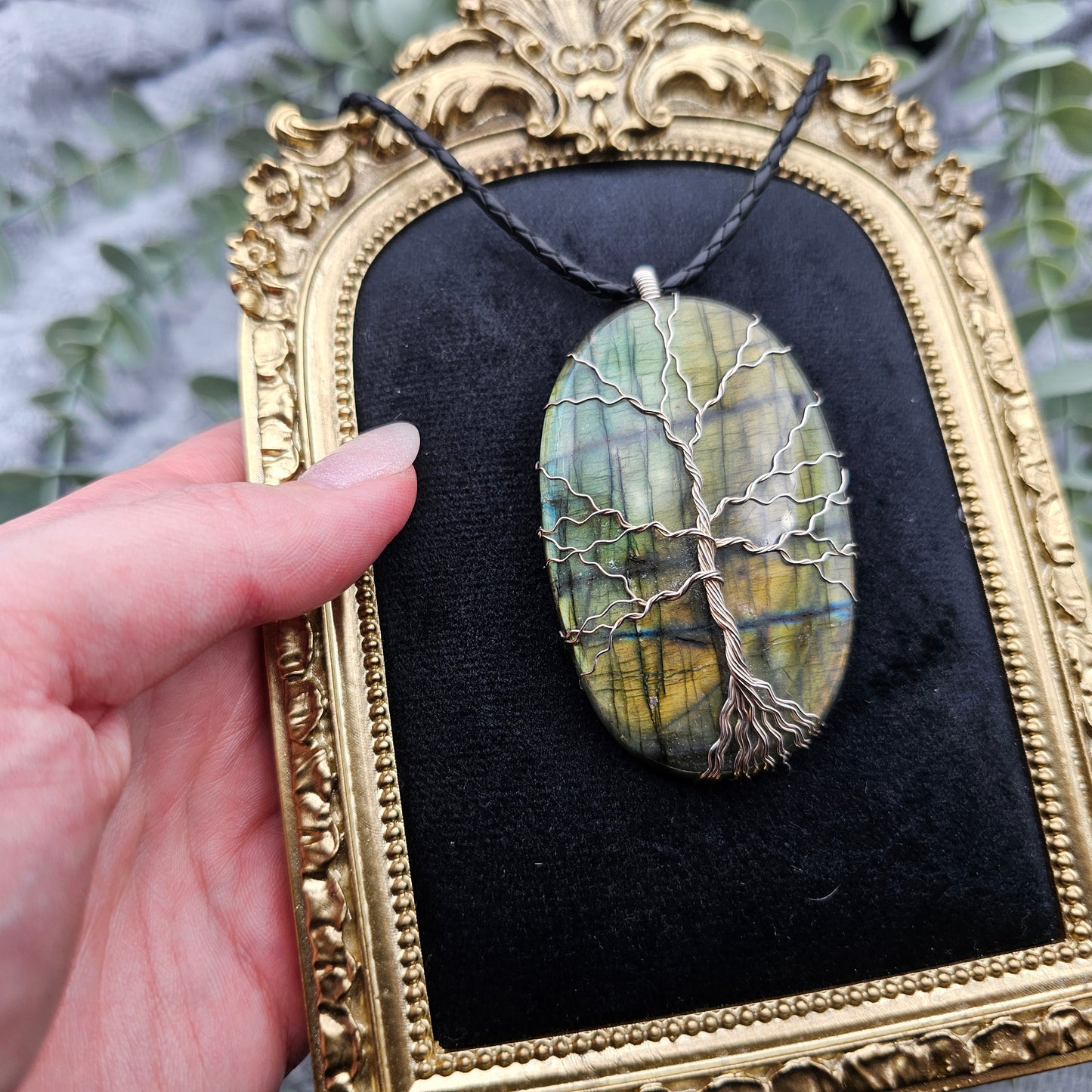 Labradorit Lebensbaum Anhänger | 925er Silber | Edelstein Halskette