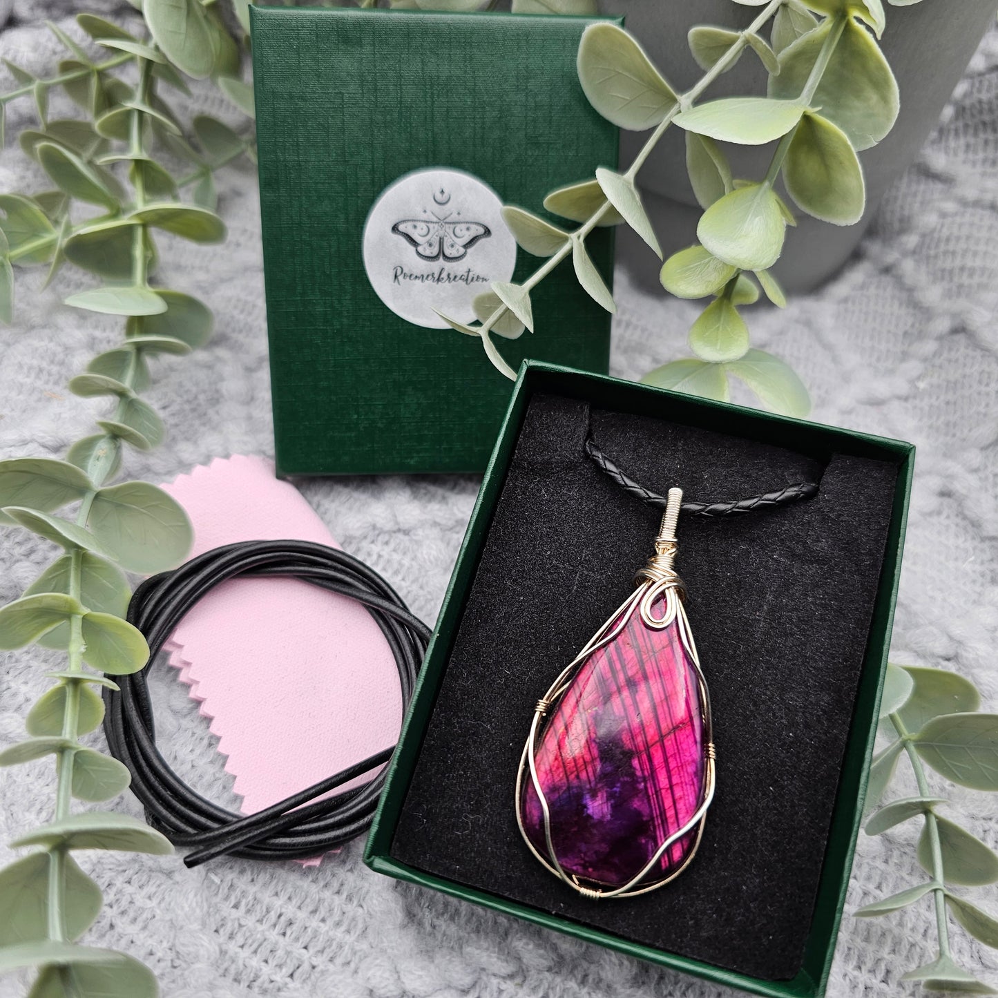 Labradorit behandelt Anhänger | 925er Silber | Edelstein Halskette