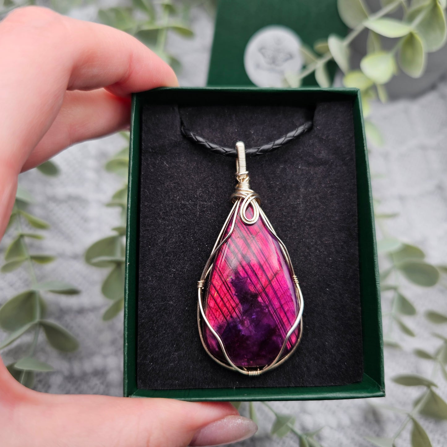 Labradorit behandelt Anhänger | 925er Silber | Edelstein Halskette