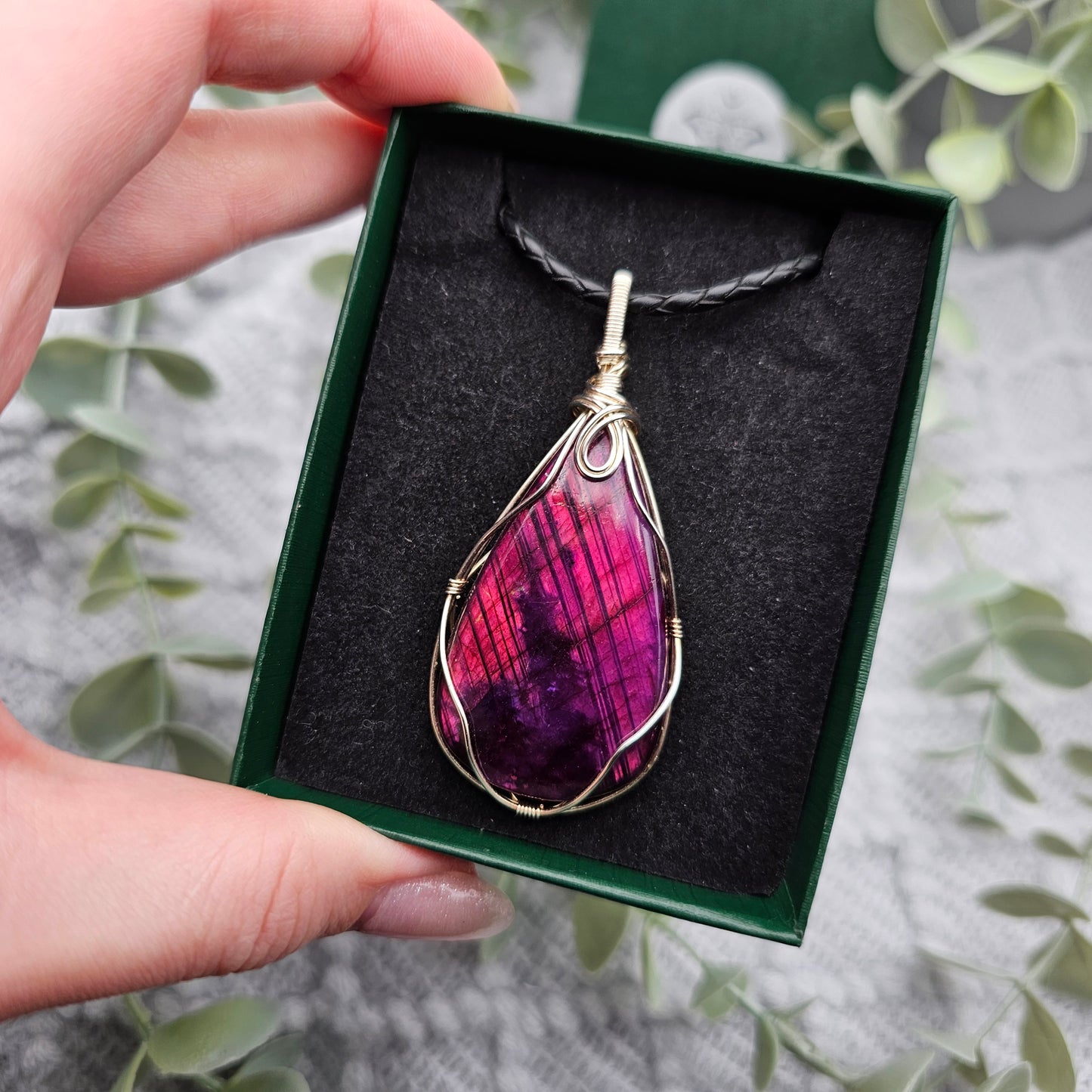 Labradorit behandelt Anhänger | 925er Silber | Edelstein Halskette