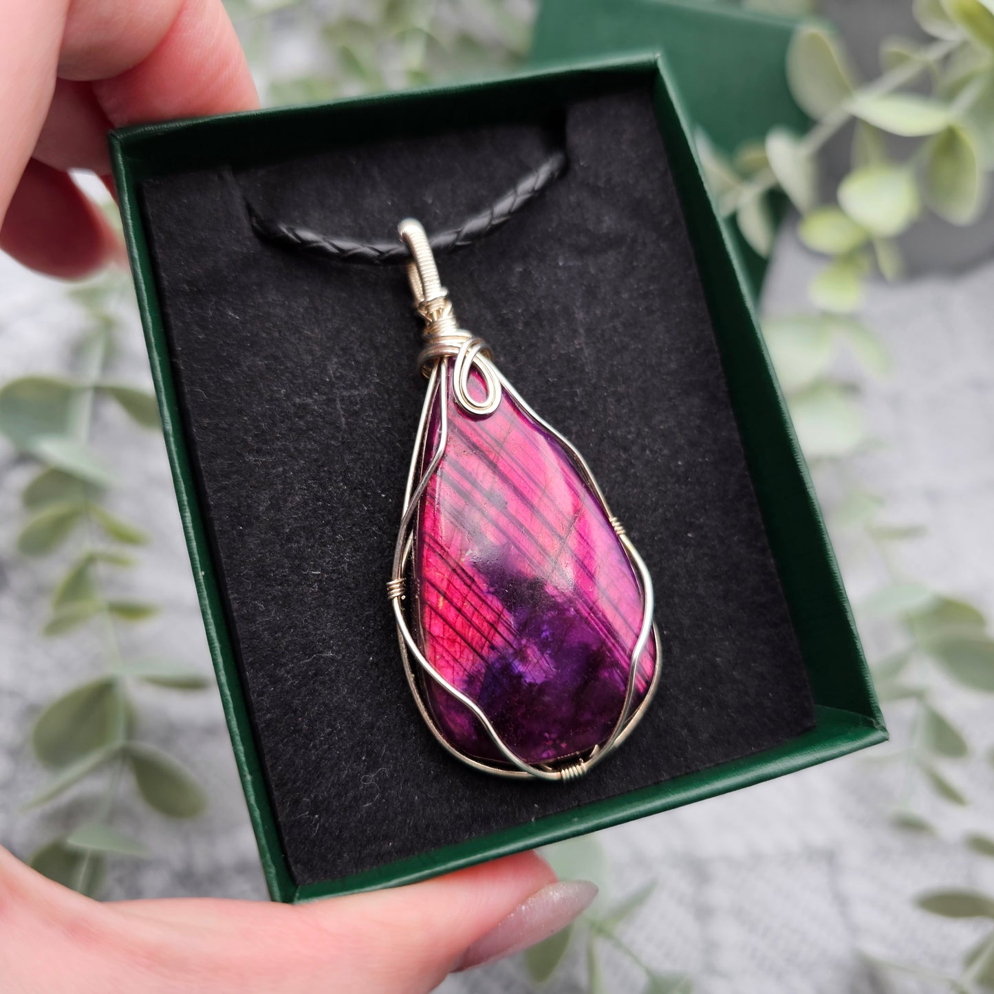 Labradorit behandelt Anhänger | 925er Silber | Edelstein Halskette