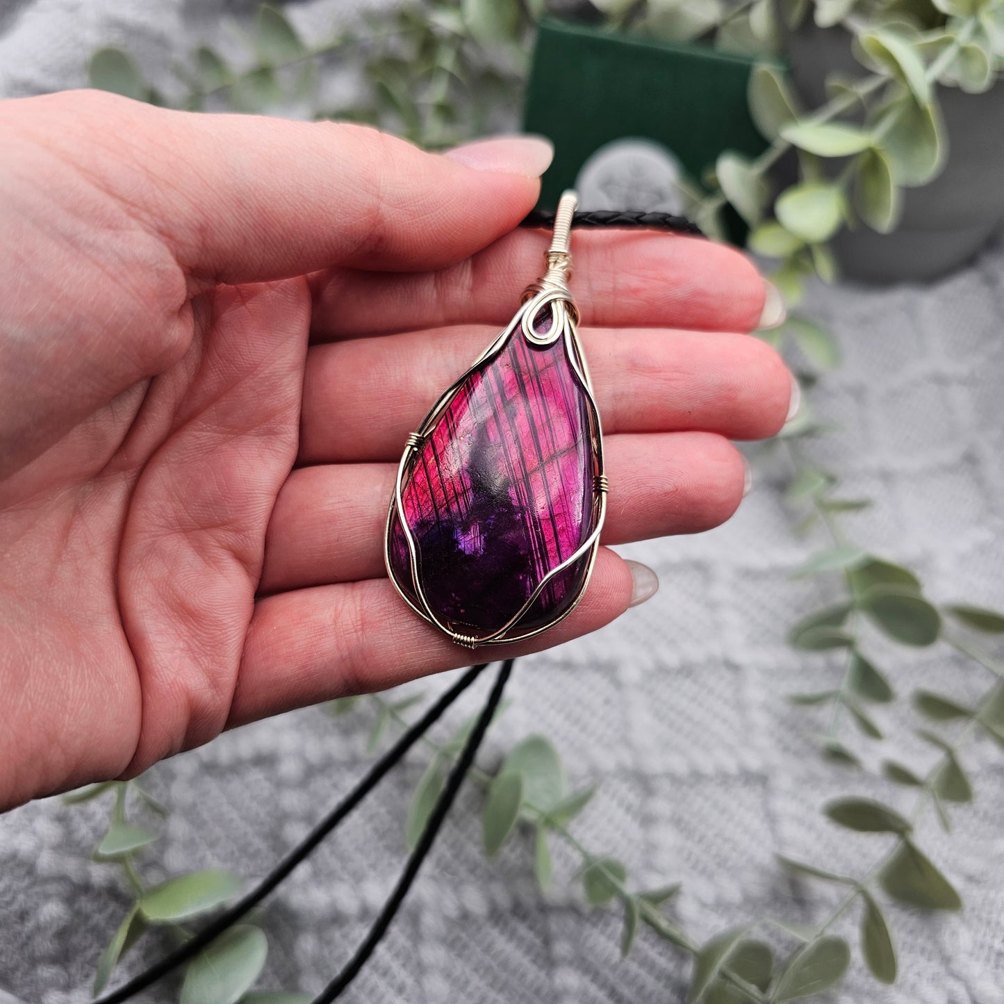 Labradorit behandelt Anhänger | 925er Silber | Edelstein Halskette