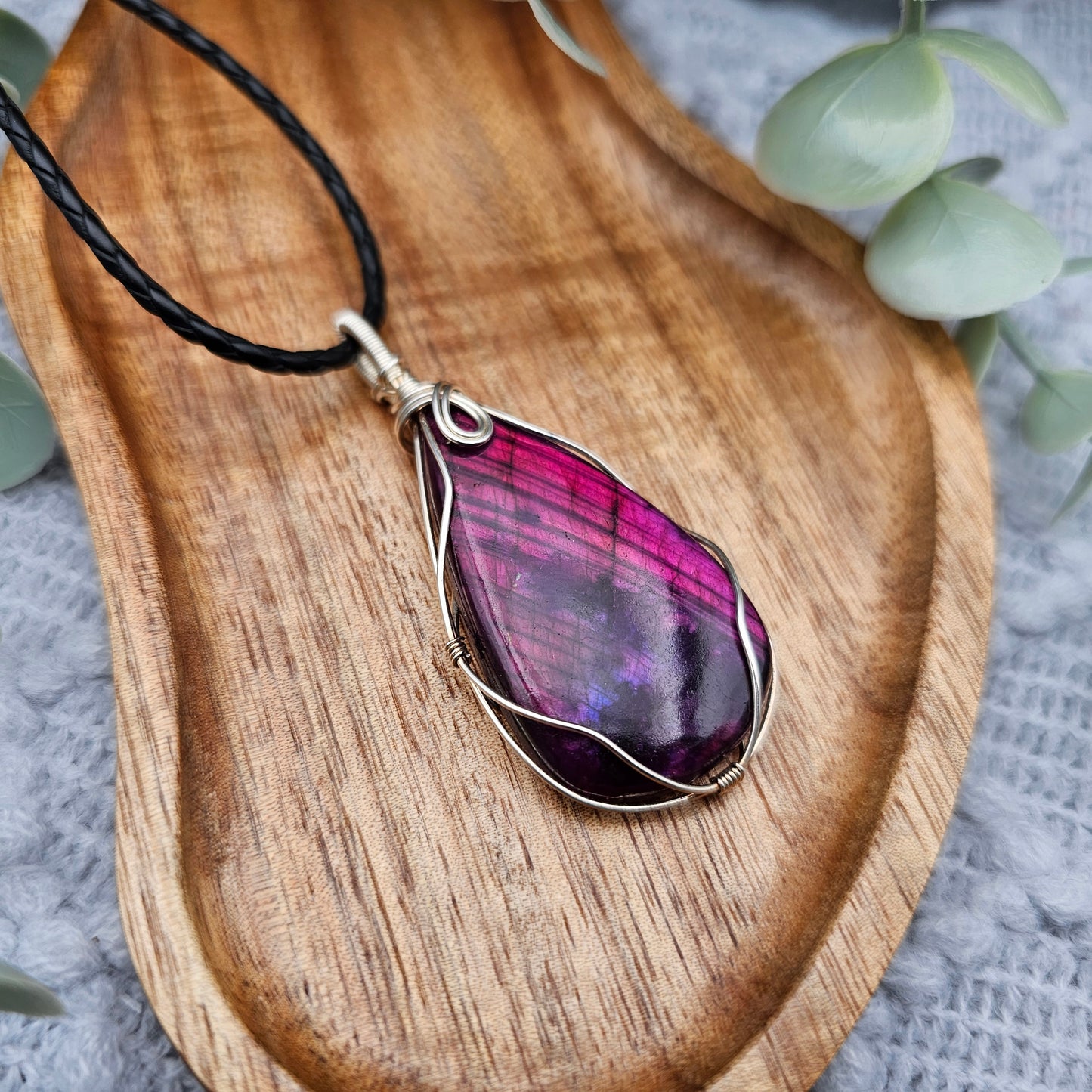 Labradorit behandelt Anhänger | 925er Silber | Edelstein Halskette