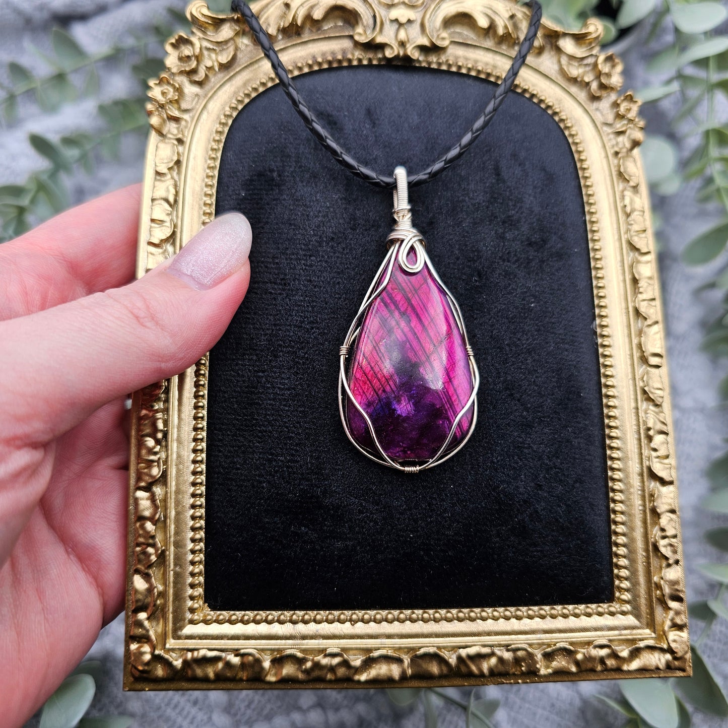 Labradorit behandelt Anhänger | 925er Silber | Edelstein Halskette