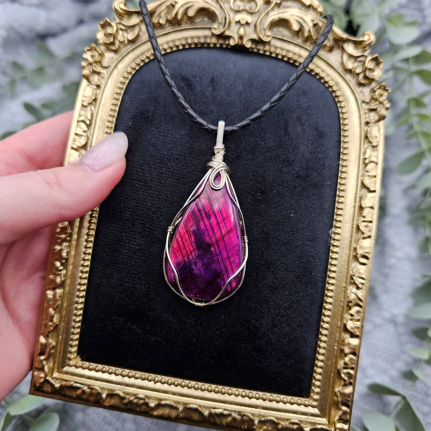 Labradorit behandelt Anhänger | 925er Silber | Edelstein Halskette