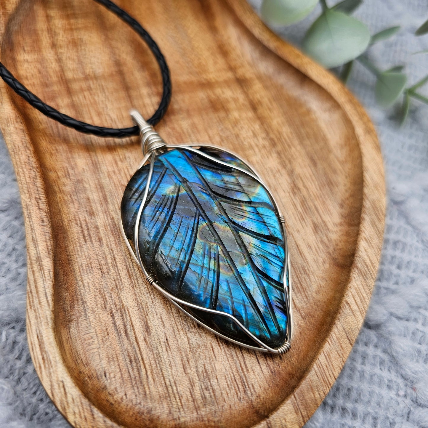 Labradorit graviert Anhänger | 925er Silber | Edelstein Halskette