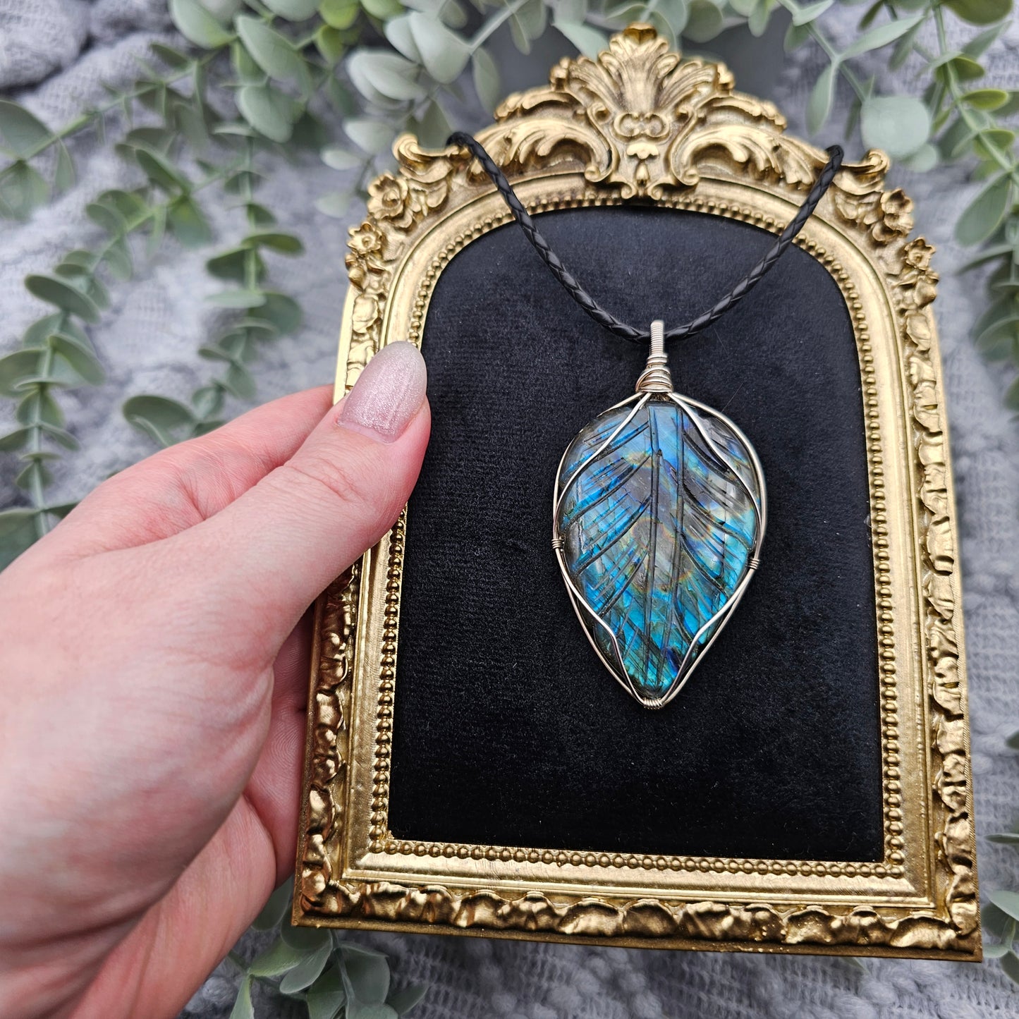 Engraved Labradorite Pendant | 925 Silver | Gemstone Necklace