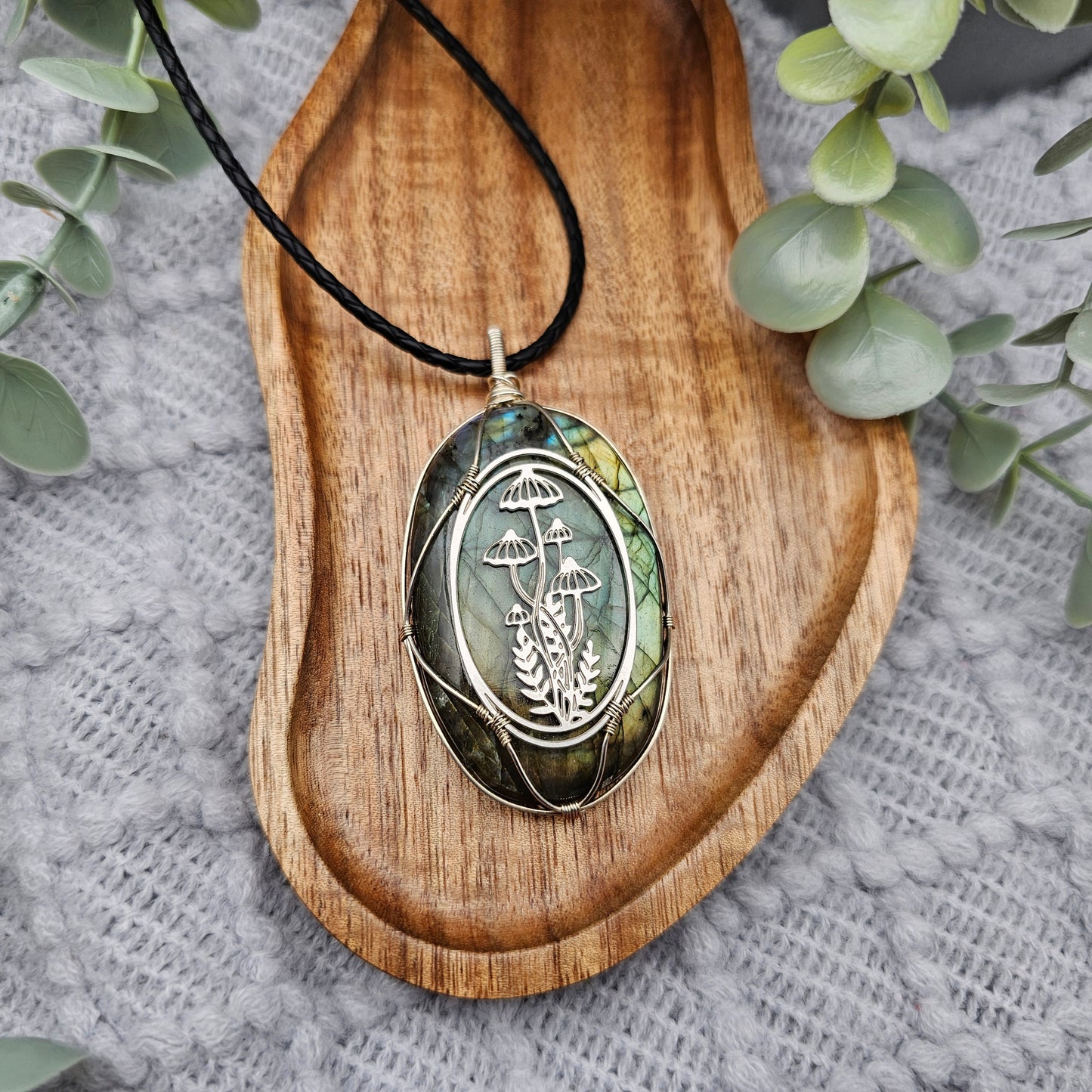 Labradorit & Wald Anhänger | 925er Silber / Edelstahl | Edelstein Halskette