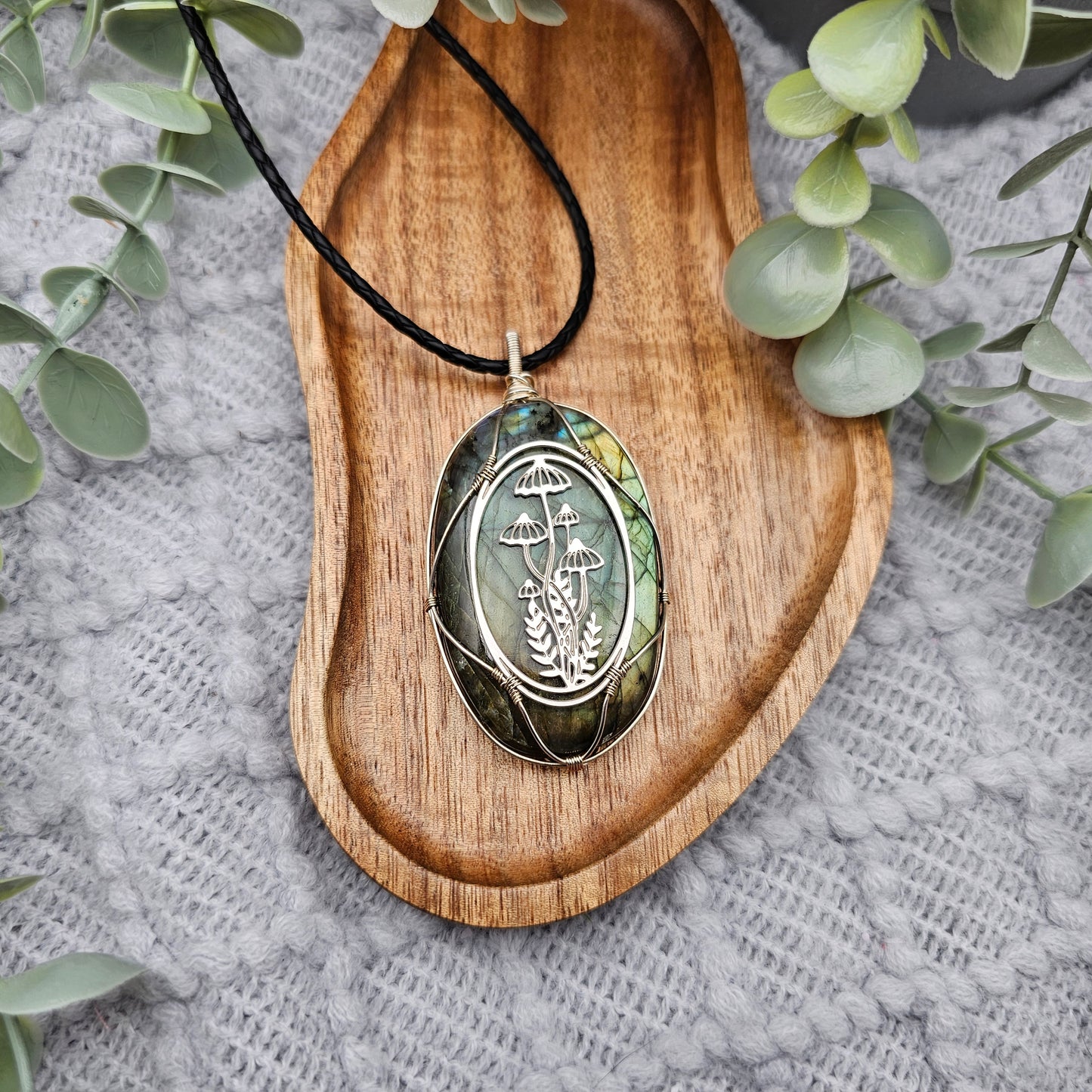 Labradorit & Wald Anhänger | 925er Silber / Edelstahl | Edelstein Halskette