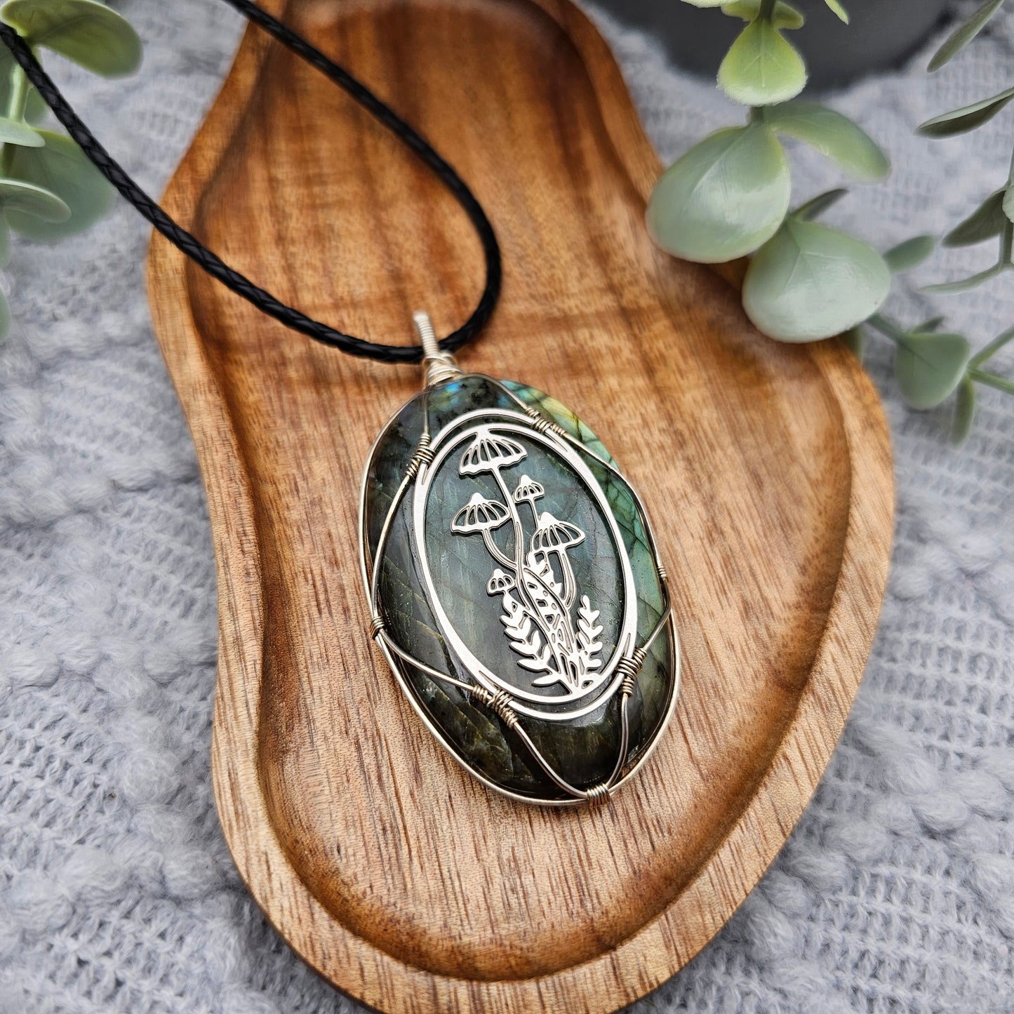 Labradorit & Wald Anhänger | 925er Silber / Edelstahl | Edelstein Halskette