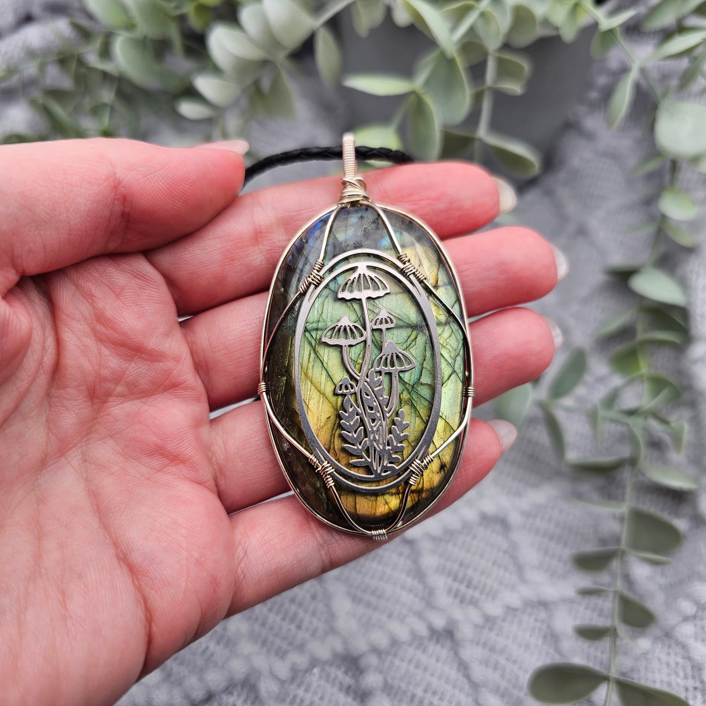 Labradorit & Wald Anhänger | 925er Silber / Edelstahl | Edelstein Halskette