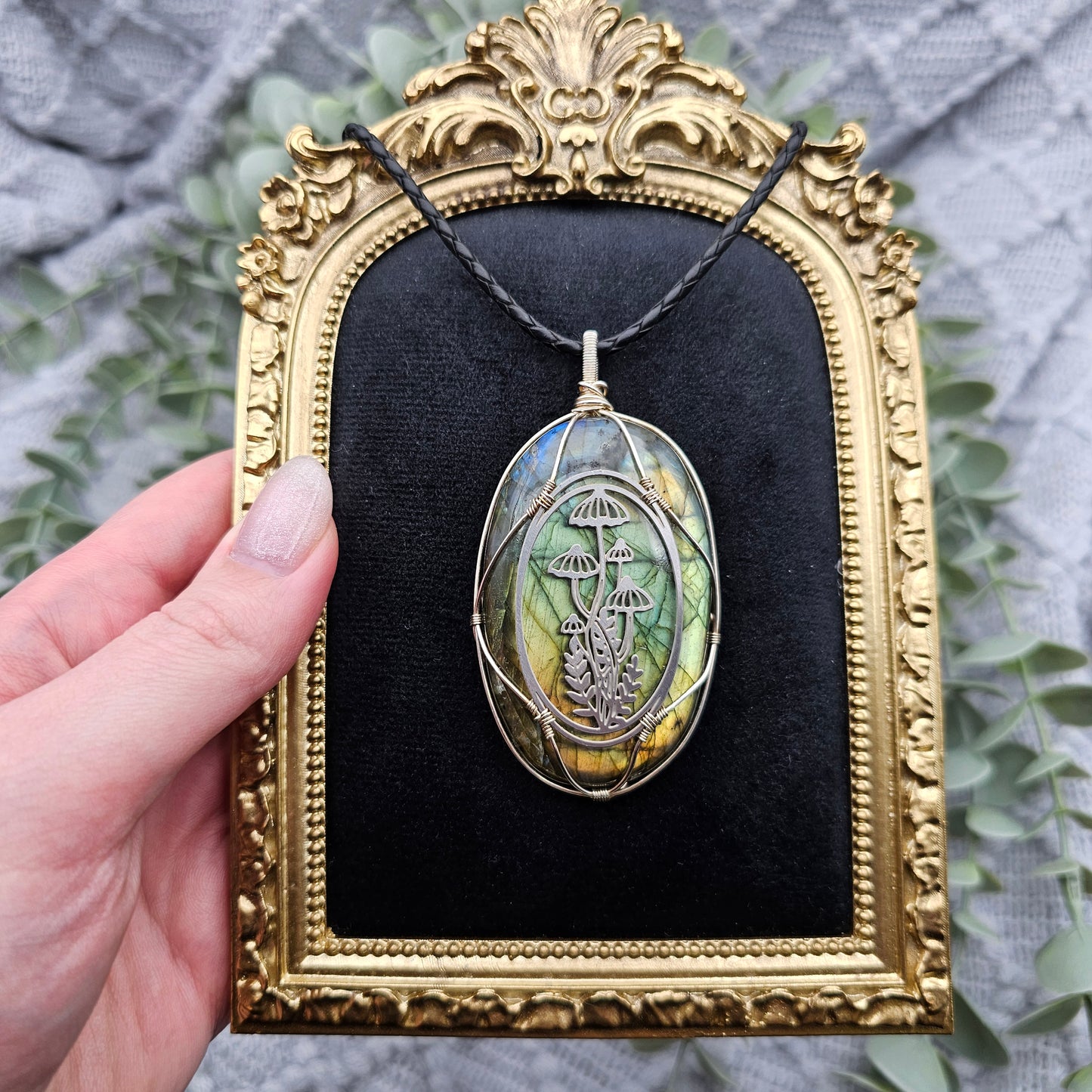 Labradorit & Wald Anhänger | 925er Silber / Edelstahl | Edelstein Halskette