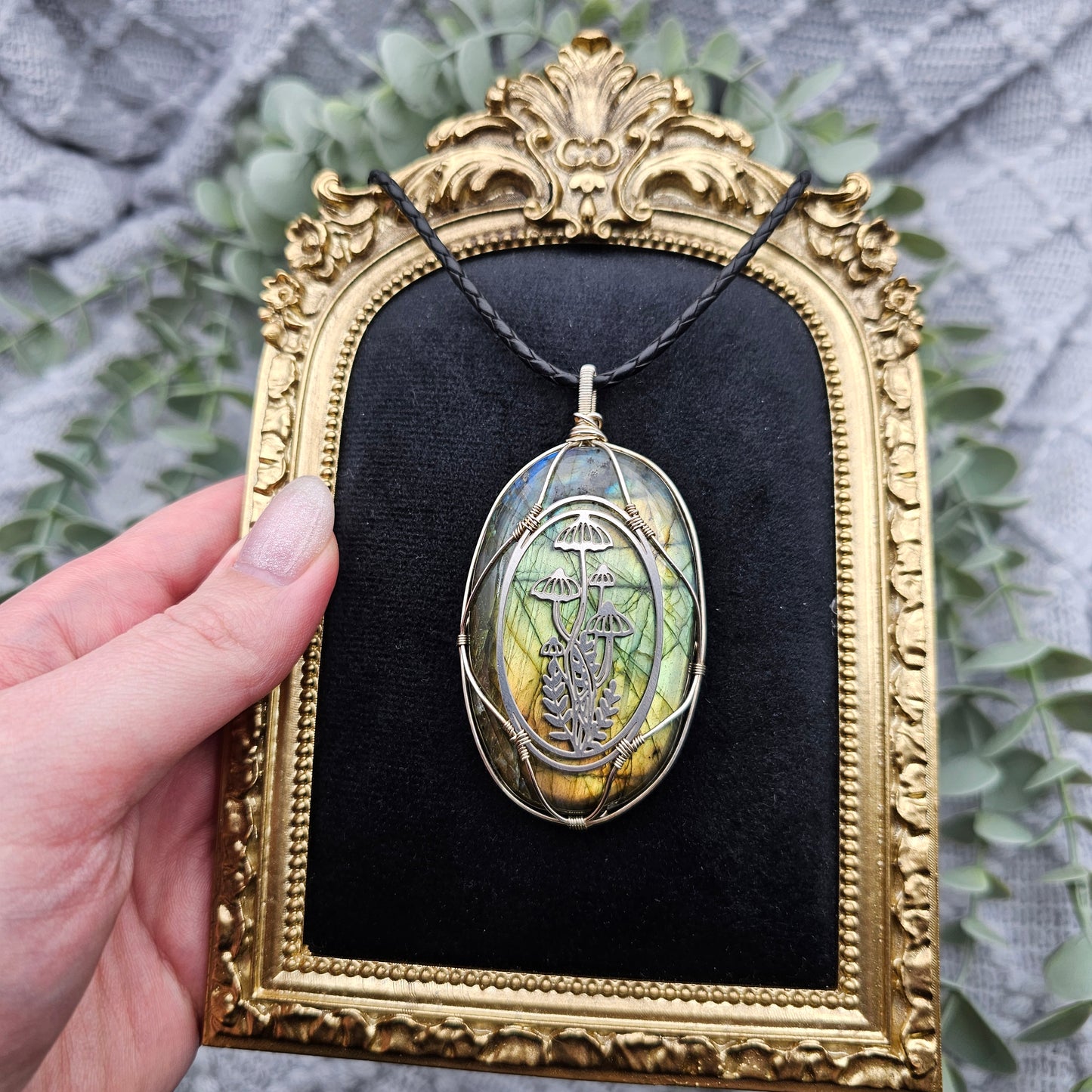 Labradorit & Wald Anhänger | 925er Silber / Edelstahl | Edelstein Halskette