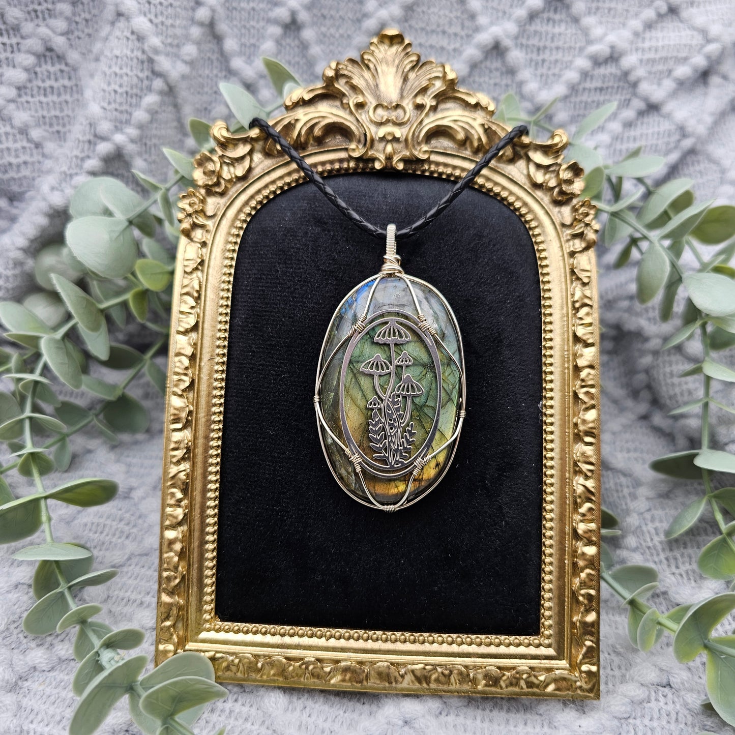 Labradorit & Wald Anhänger | 925er Silber / Edelstahl | Edelstein Halskette