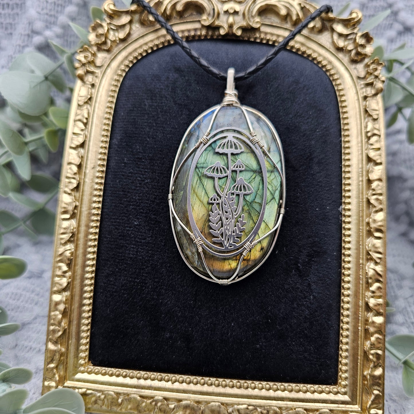 Labradorit & Wald Anhänger | 925er Silber / Edelstahl | Edelstein Halskette