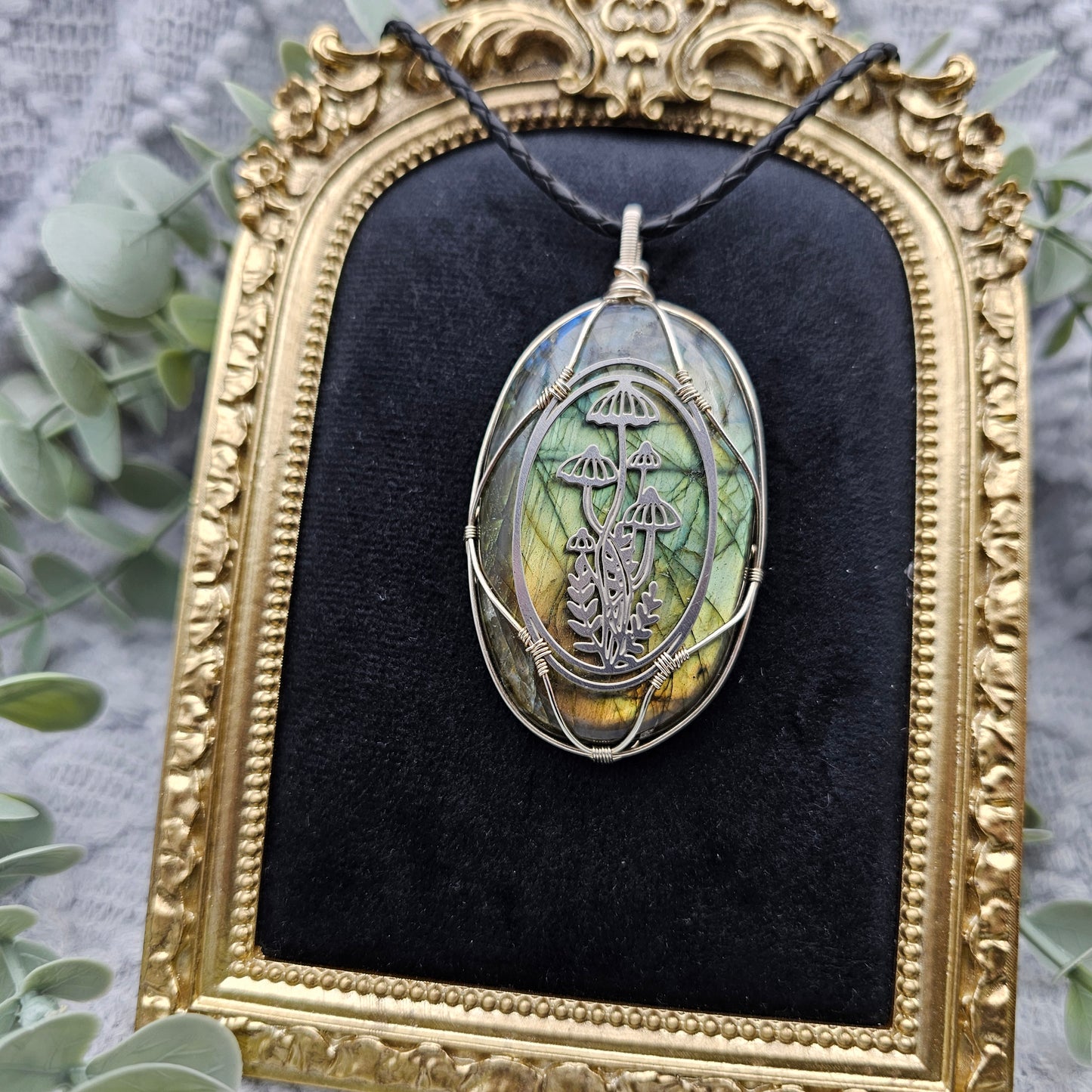 Labradorit & Wald Anhänger | 925er Silber / Edelstahl | Edelstein Halskette