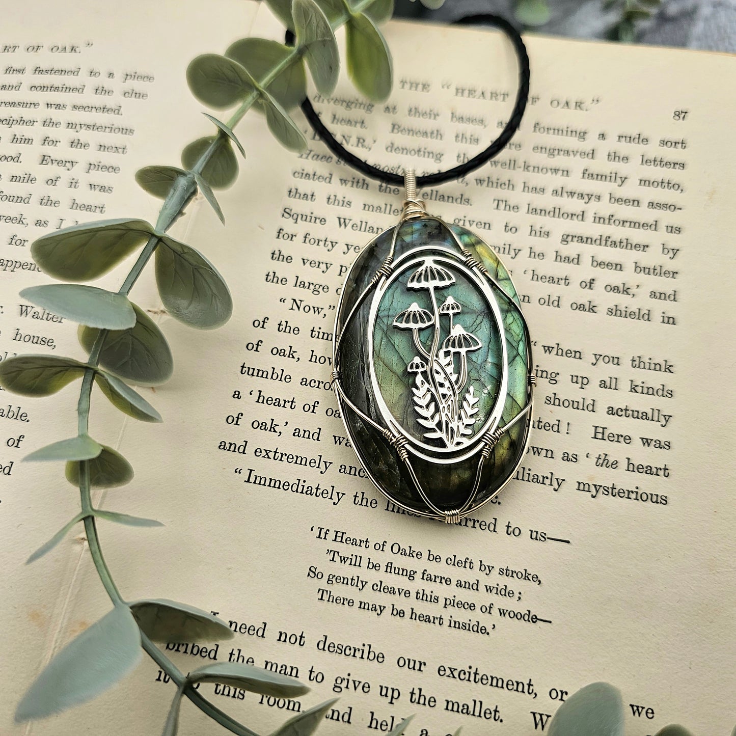 Labradorit & Wald Anhänger | 925er Silber / Edelstahl | Edelstein Halskette