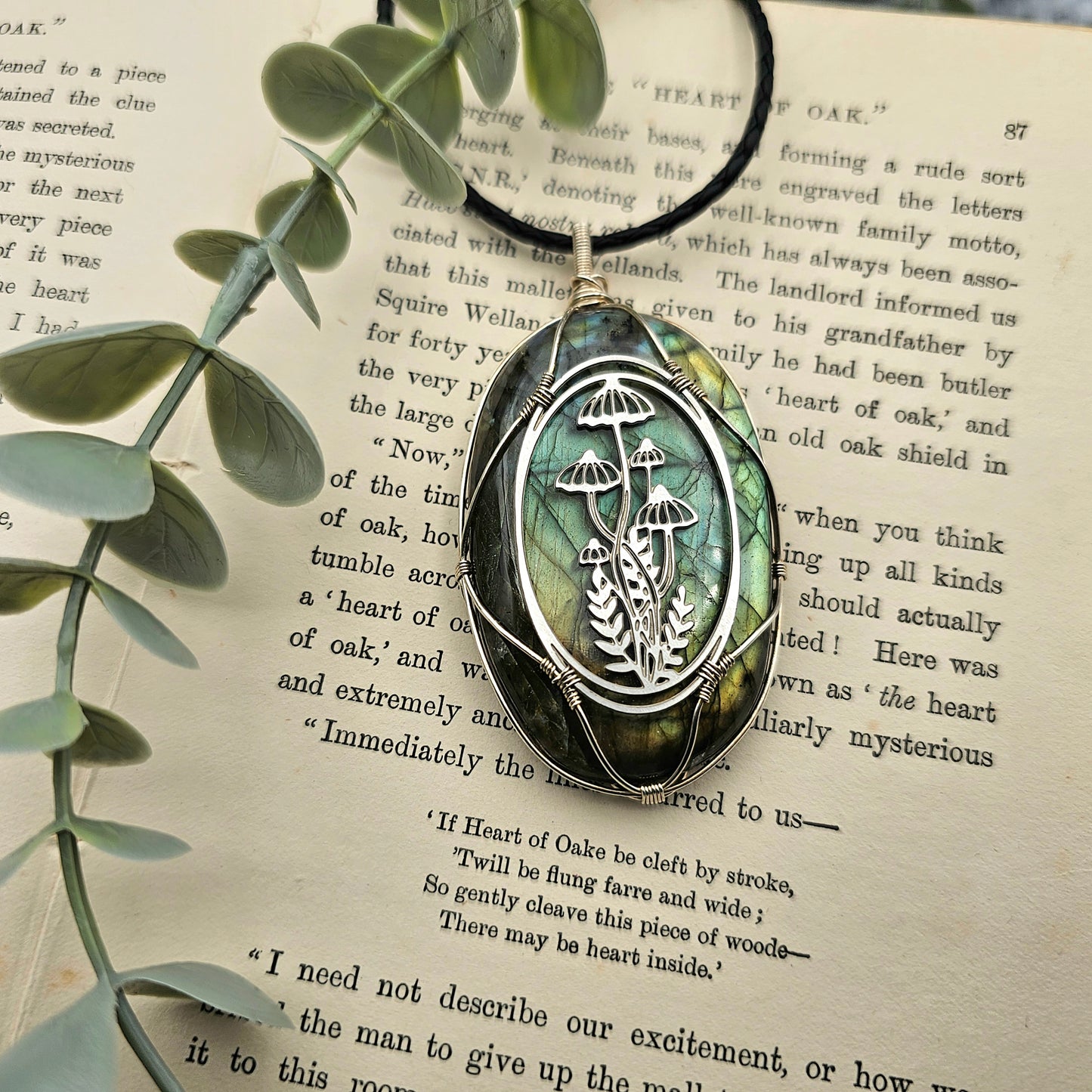 Labradorit & Wald Anhänger | 925er Silber / Edelstahl | Edelstein Halskette