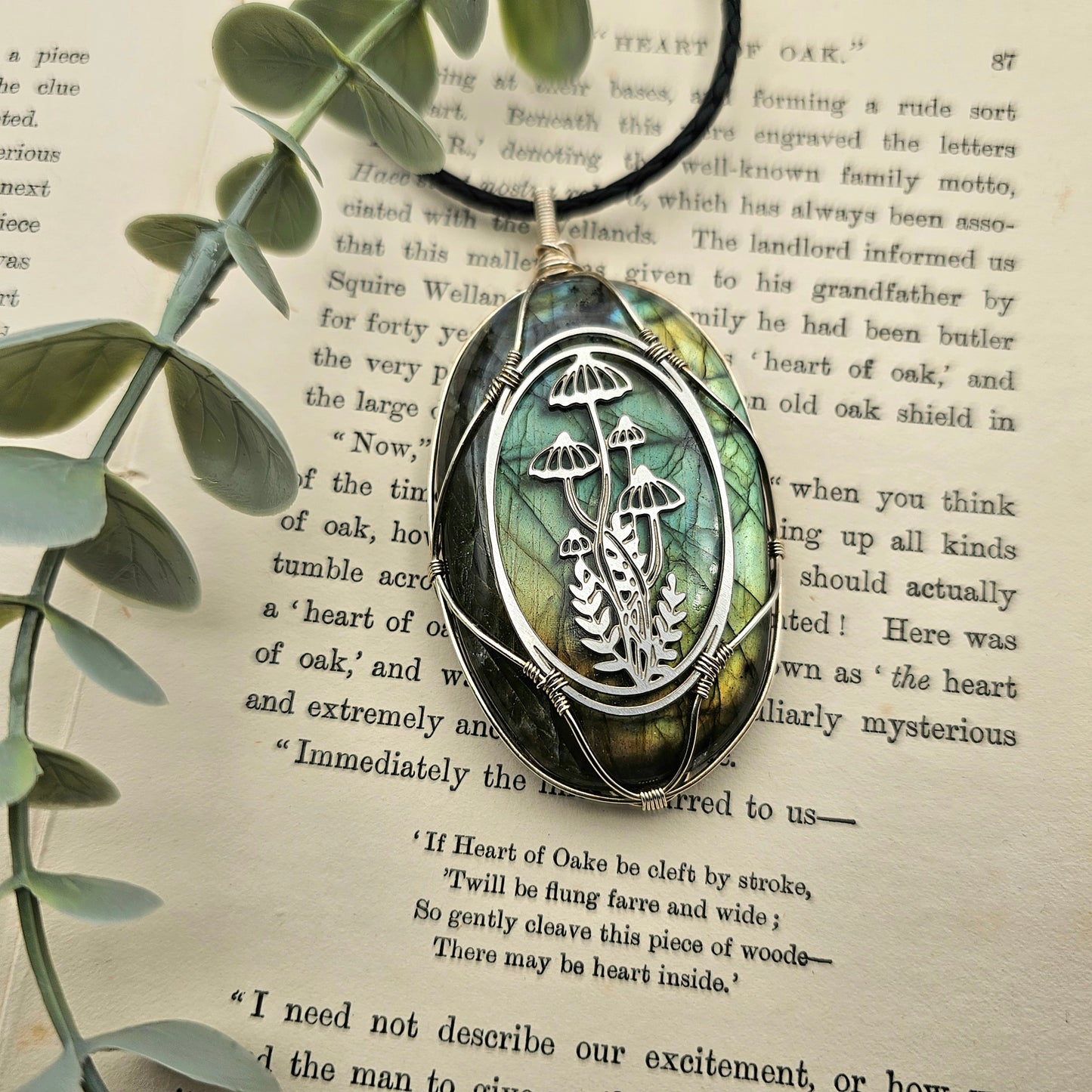 Labradorite & Forest Pendant | 925 Silver / Stainless Steel | Gemstone Necklace