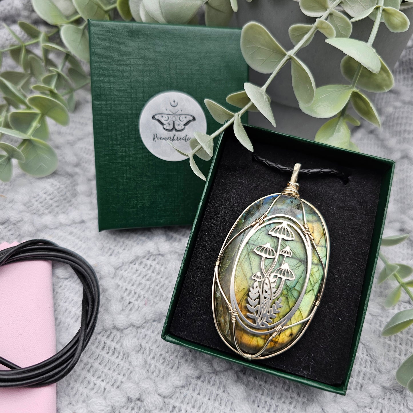 Labradorit & Wald Anhänger | 925er Silber / Edelstahl | Edelstein Halskette