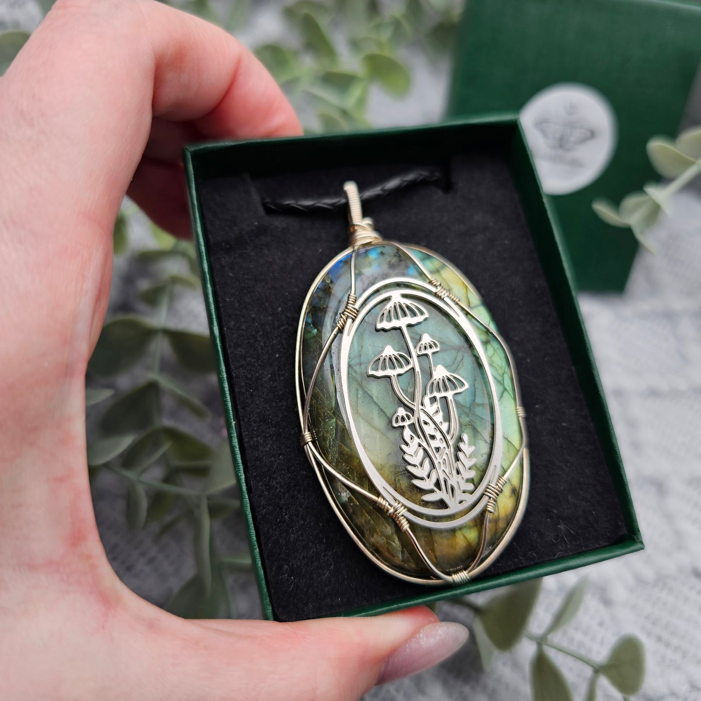 Labradorite & Forest Pendant | 925 Silver / Stainless Steel | Gemstone Necklace