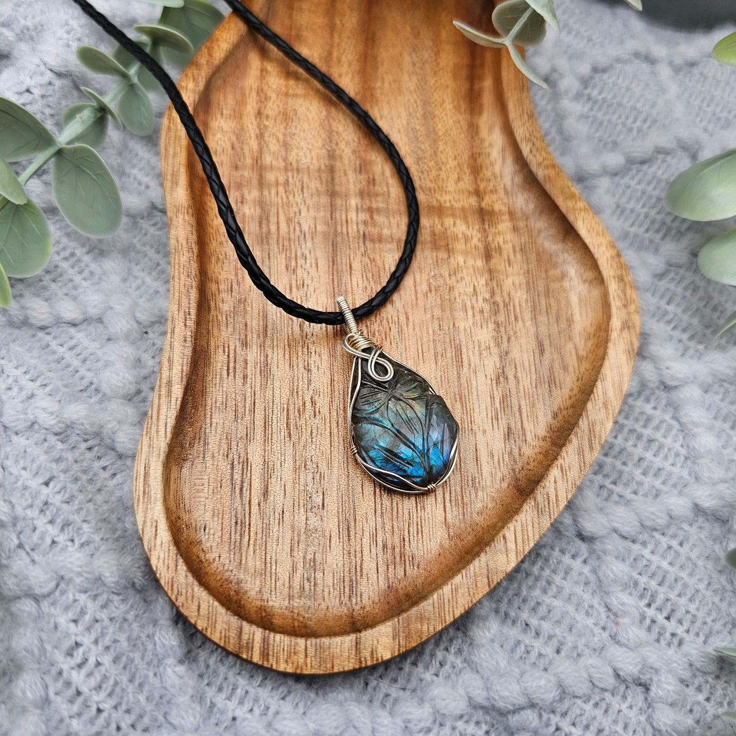 Labradorit graviert Anhänger | 925er Silber | Edelstein Halskette