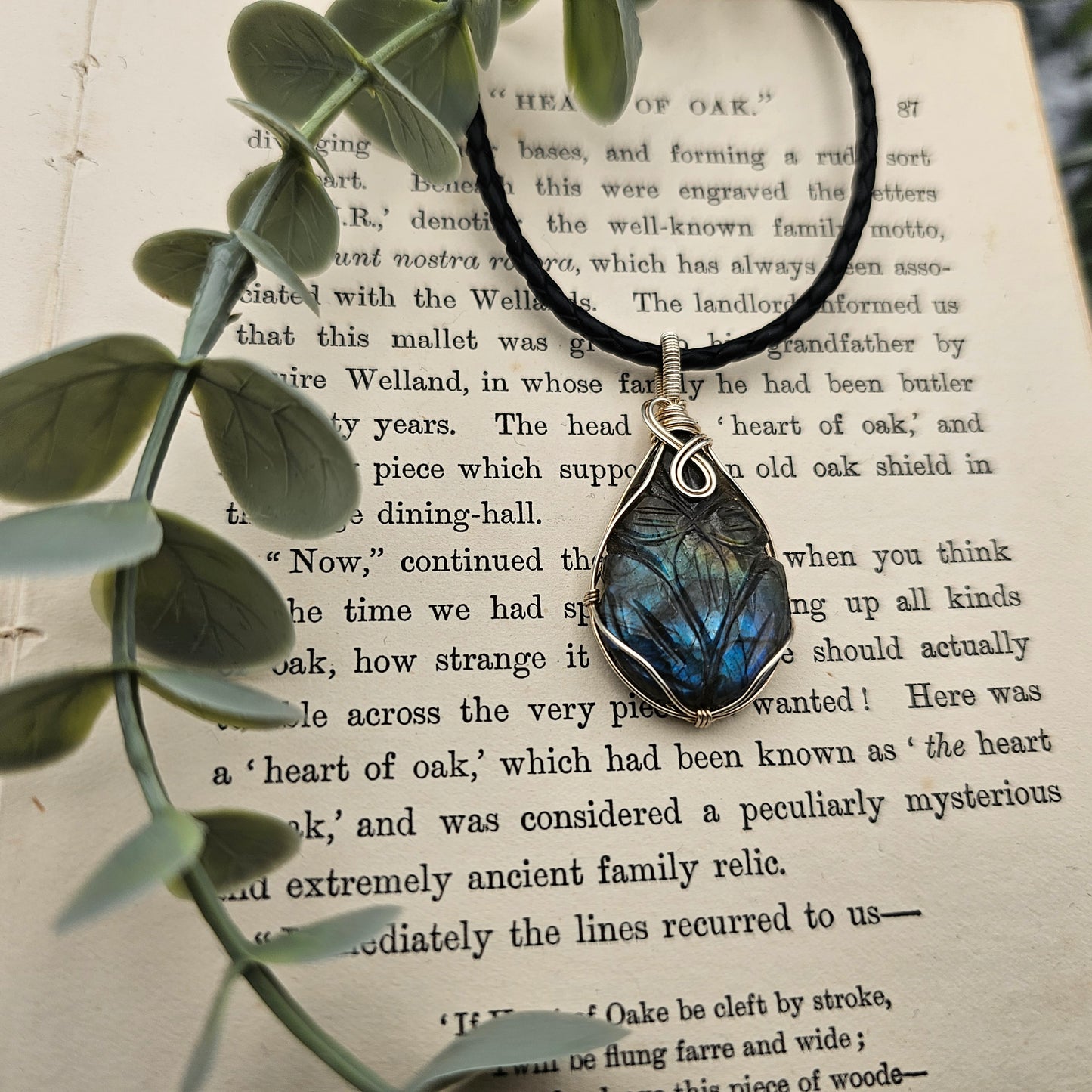 Labradorit graviert Anhänger | 925er Silber | Edelstein Halskette