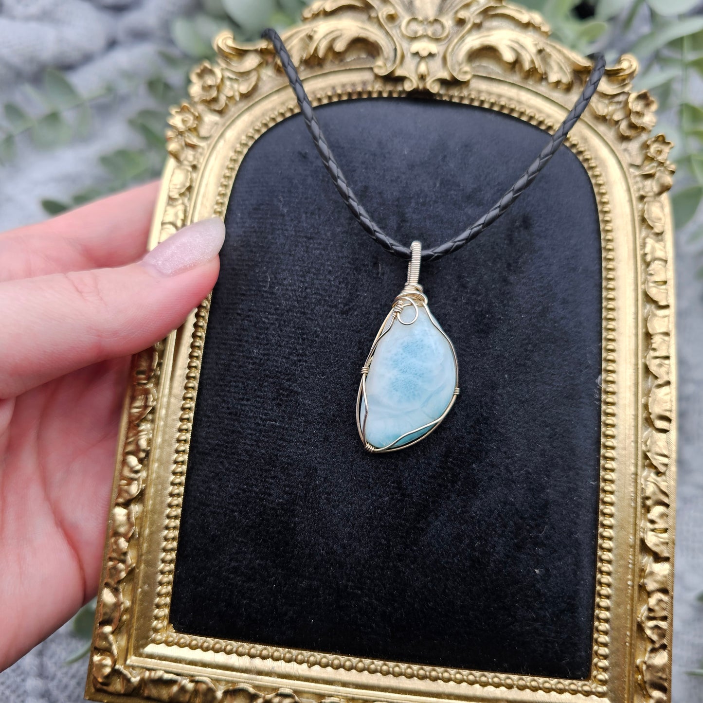 Larimar Anhänger | 925er Silber | Edelstein Halskette