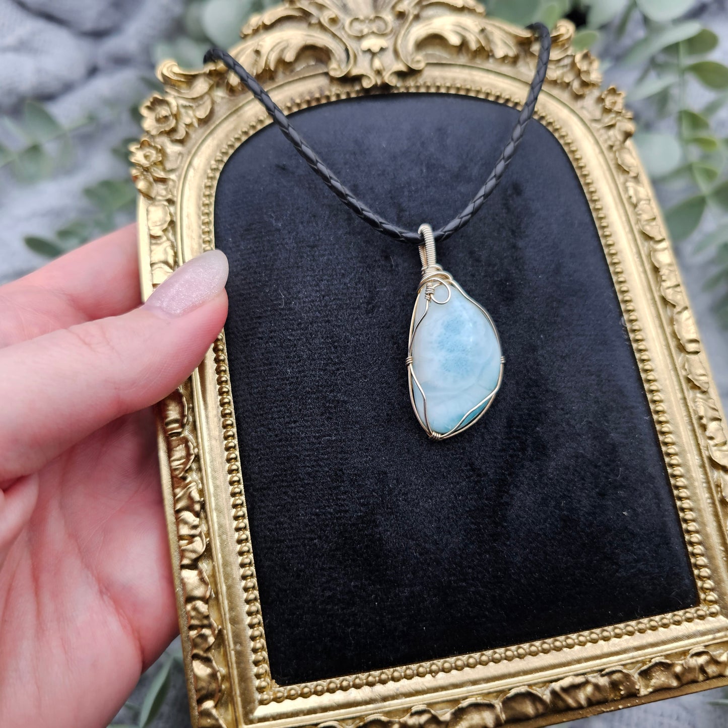 Larimar Anhänger | 925er Silber | Edelstein Halskette