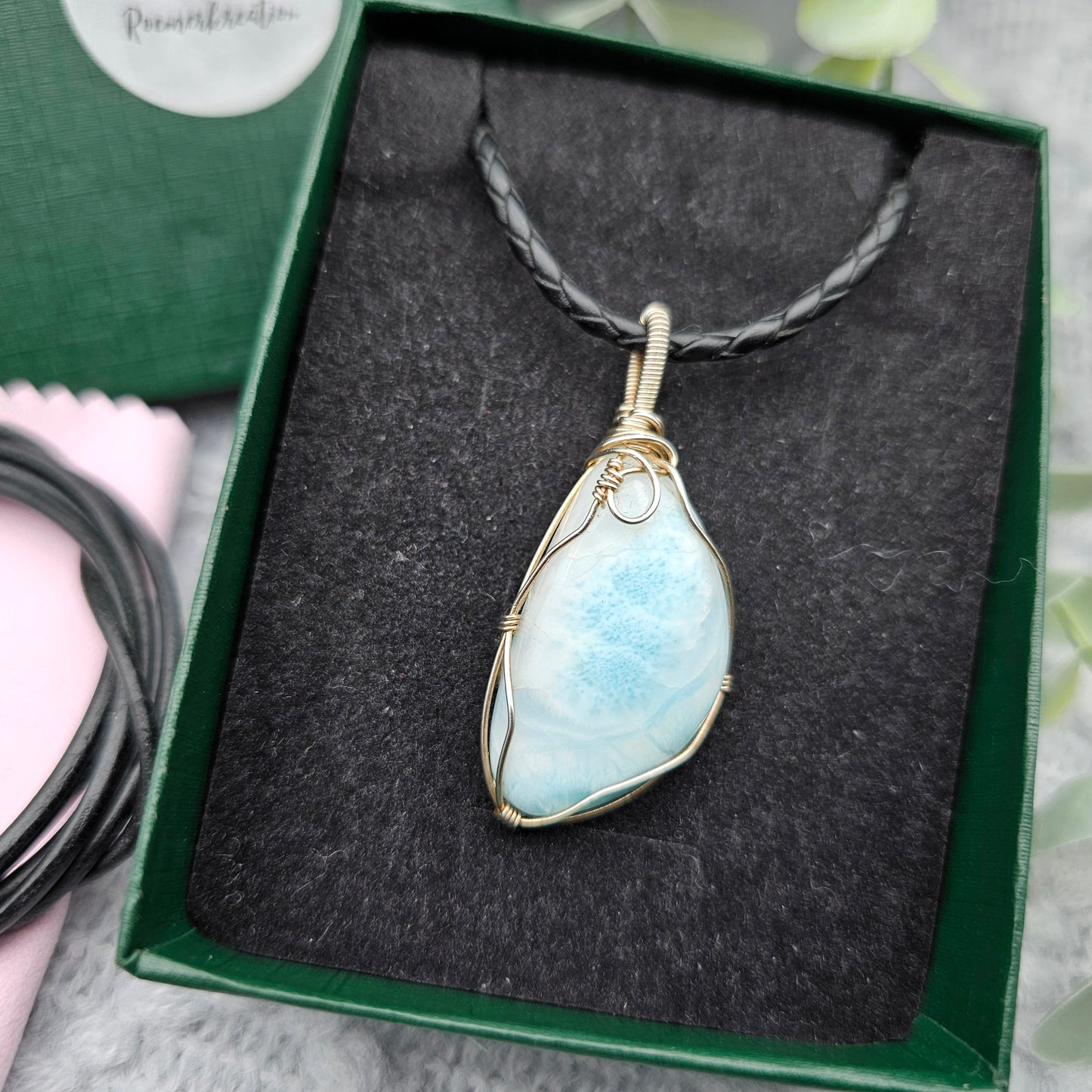 Larimar Anhänger | 925er Silber | Edelstein Halskette